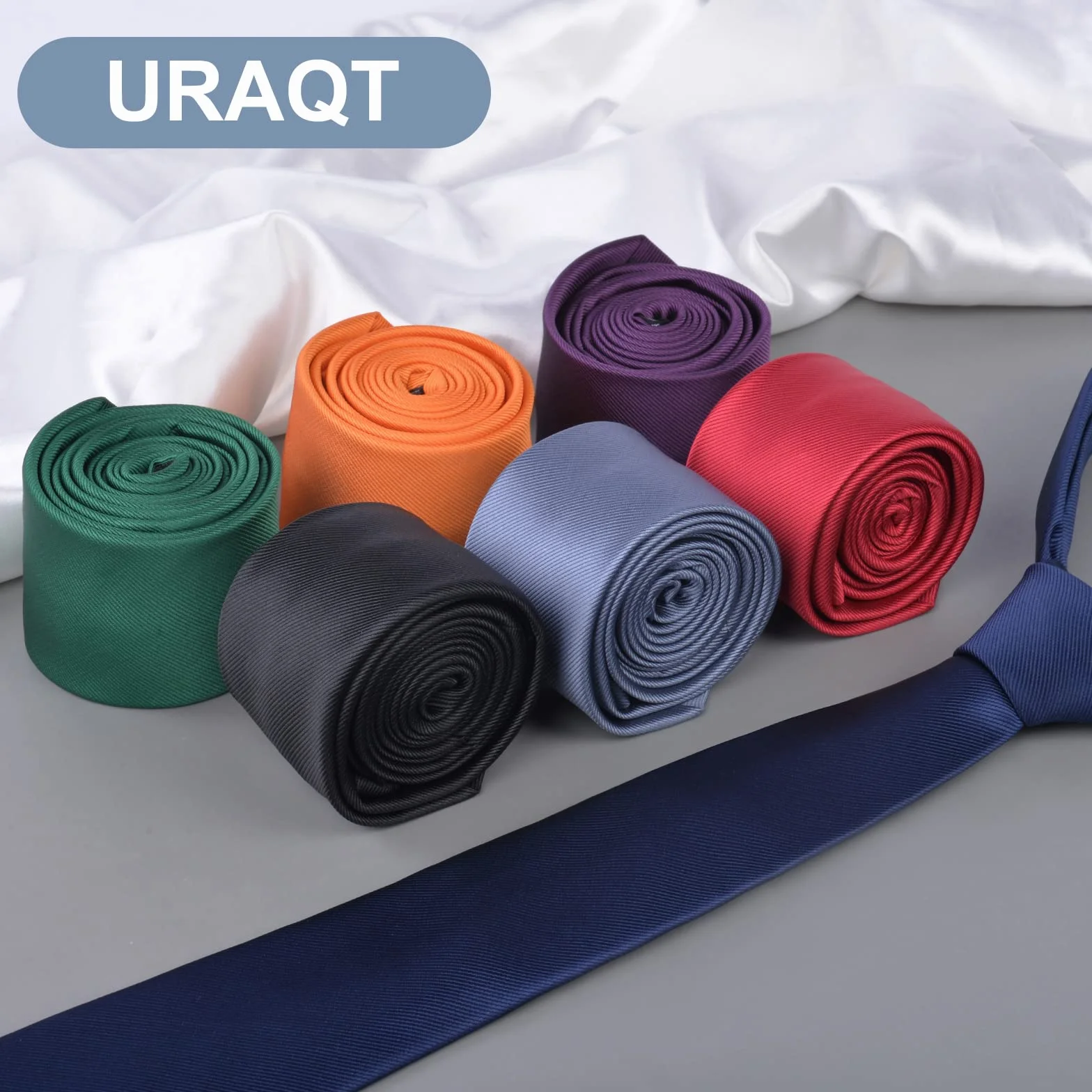 URAQT Męskie krawaty, klasyczny męski krawat w jednolitym kolorze, wysokiej jakości wąski krawat w wielu kolorach, Czarny, rozmiar uniwersalny