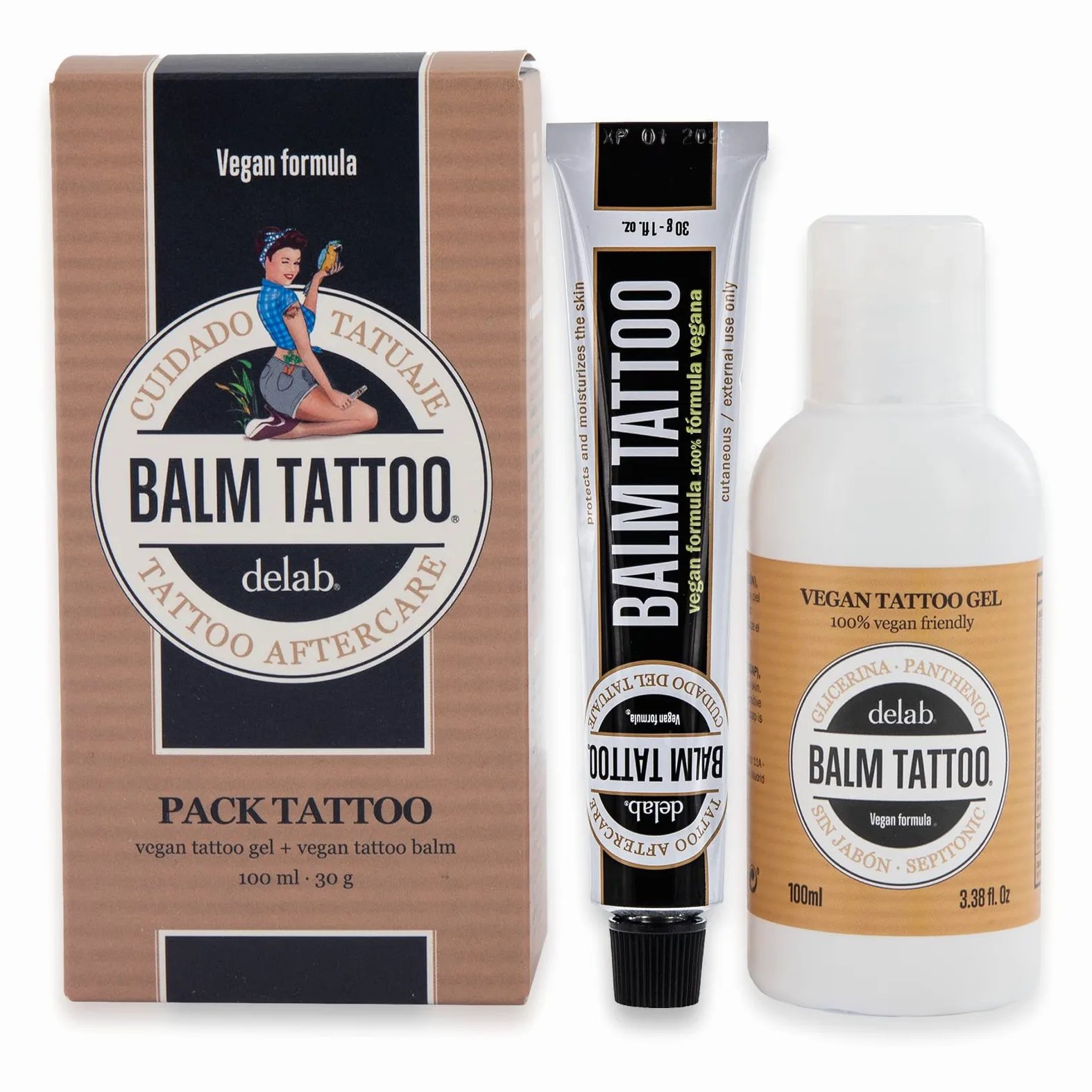 BALM TATTOO Vegan Pack Tattoo Cream Cleansing Gel Aftercare Skin Moisturiser 30 g 100 ml