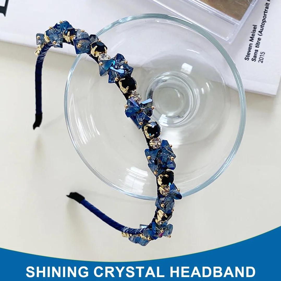 1 x opaska na głowę Vintage Blue Crystal Headband dla kobiet i dziewcząt, błyszcząca, kryształowa opaska na włosy, na bal i taniec szkolny
