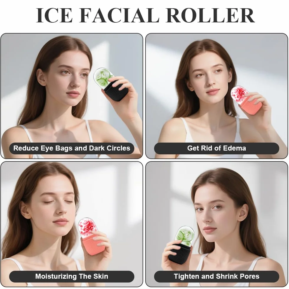 flintronic Ice Face Roller, silikonowy wałek do lodu, wielokrotnego użytku, narzędzia do pielęgnacji skóry dla jędrnej skóry, minimalizują linie oczu, rozjaśnia twarz (czarny)