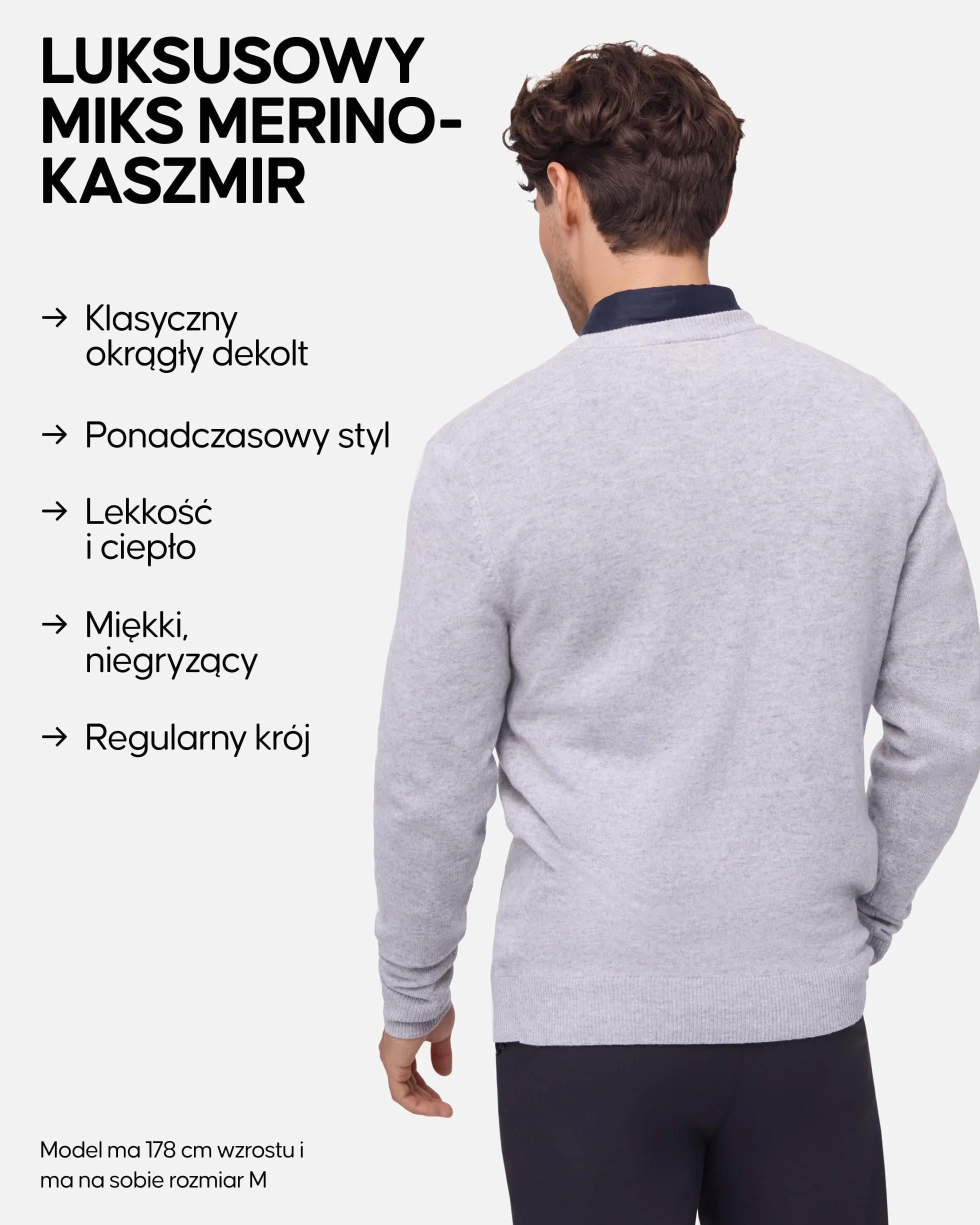 DANISH ENDURANCE Sweter z Wełny Merino z Domieszką Kaszmiru, Dzianinowy Sweter pod Szyję, dla Mężczyzn