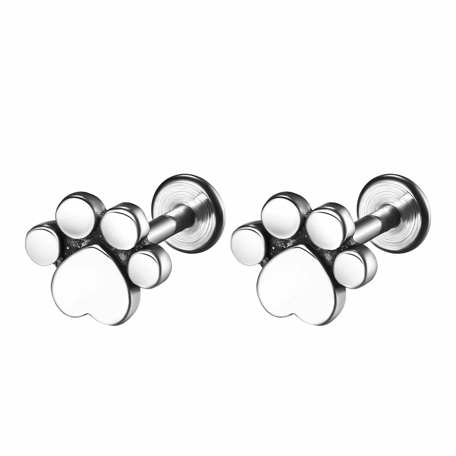 JewelryWe Helix piercing do chrząstki: pies kot łapa odcisk łapy ze stali chirurgicznej, tragus, piercing do ucha, wkręt, małe kolczyki typu barbell conch, labret, biżuteria, srebrne, damskie, Stal