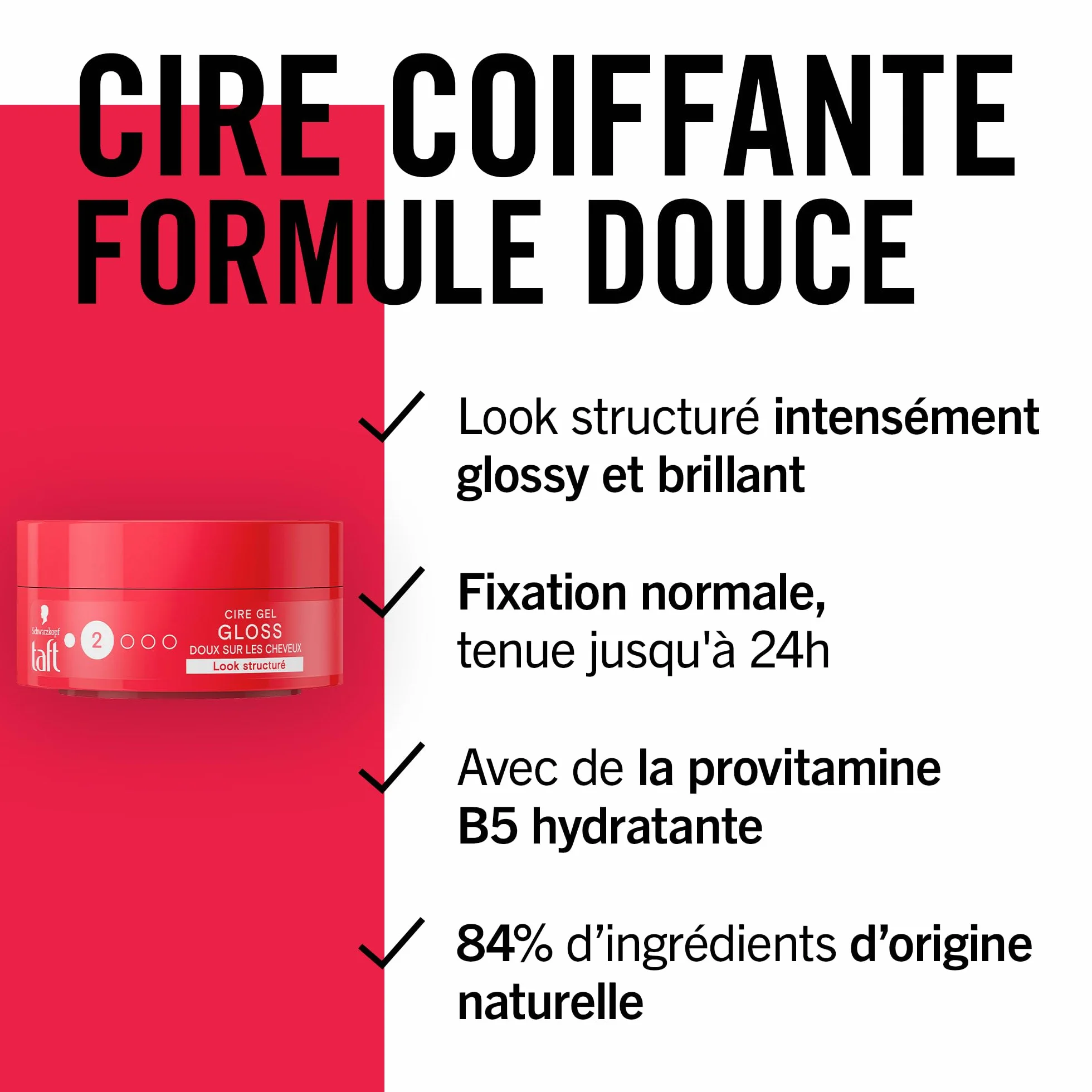 Schwarzkopf - Taft - Wax Gloss - Wosk do włosów męskich - połysk - utrwalanie 2 - utrzymywanie się do 24 godzin - Stylizacja włosów - słoik 75 ml