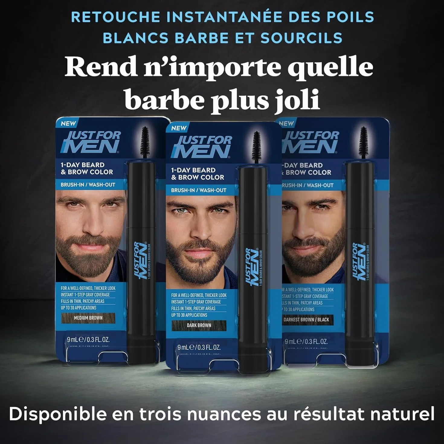 Just For Men Błyskawiczny retusz białej brwi i brwi, tymczasowy kolor dla pełniejszego i zdefiniowanego wyglądu do 30 zastosowań, ciemnobrązowy