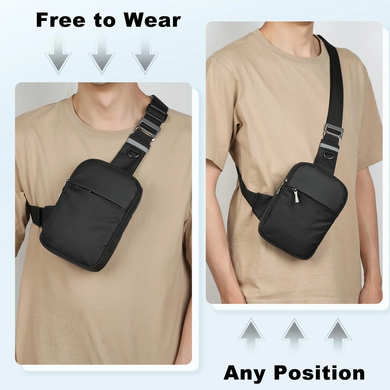Sling Bag torba na ramię na klatkę piersiową dla mężczyzn i kobiet z blokadą RFID, torba na ramię, torba na klatkę piersiową, mała torba na podróż, na telefon, brzuch, sport, wędrówki, Lewe