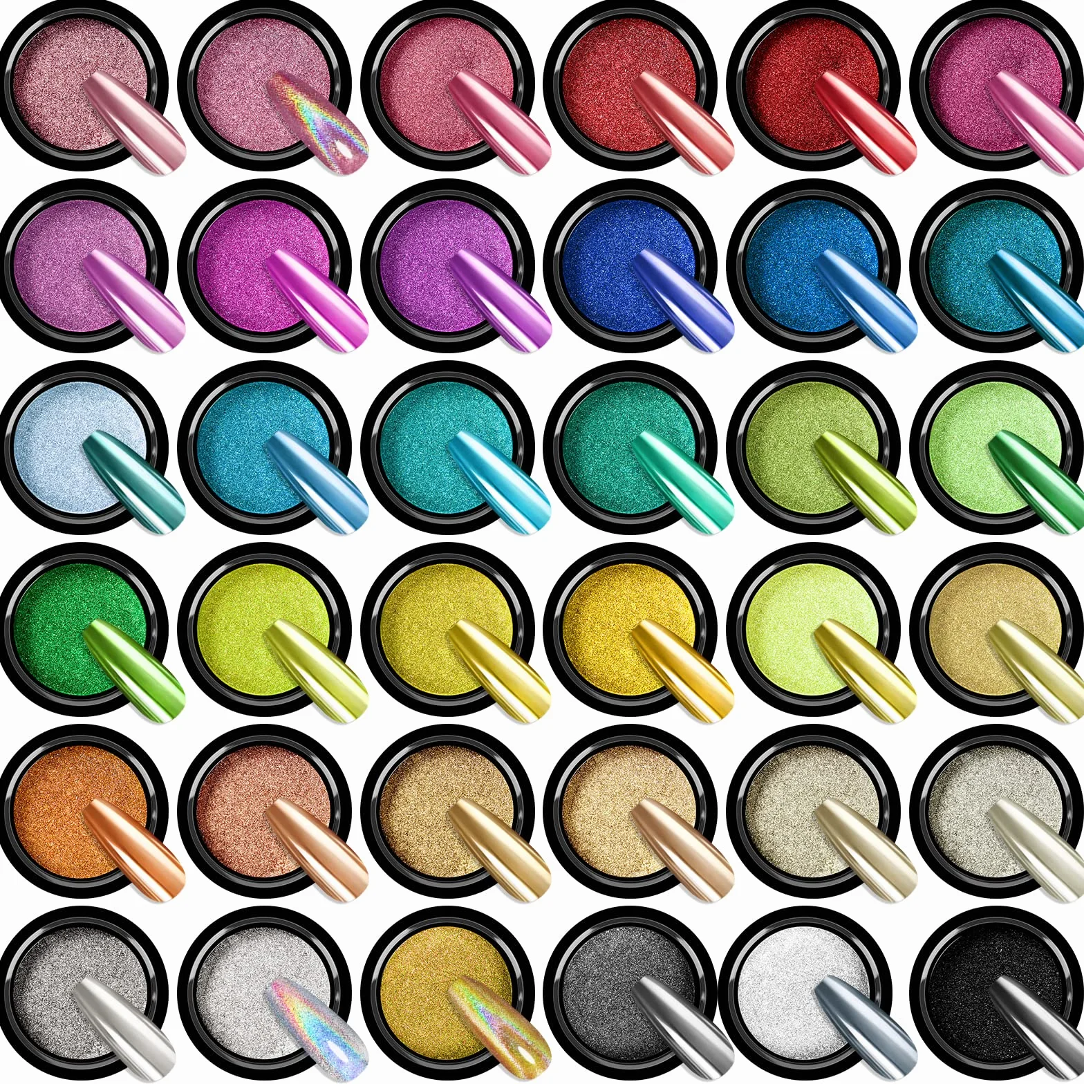 Saviland Chrome Nail Powder Set 36 Kolorów Chromowanego Pudru Do Paznokci Z Efektem Lustra Laser