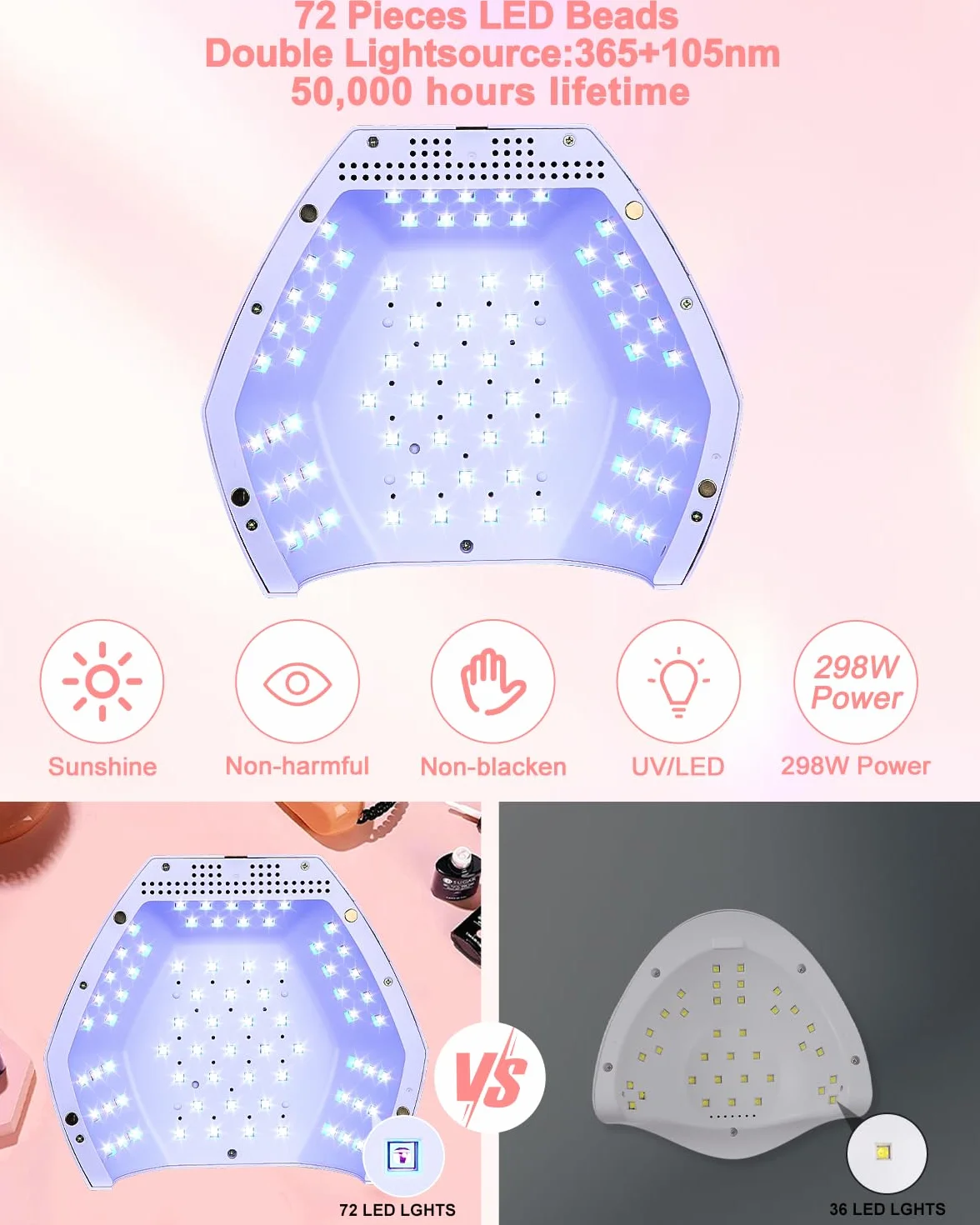 Lampa UV do paznokci żelowych 298 W z timerem i wyświetlaczem LCD