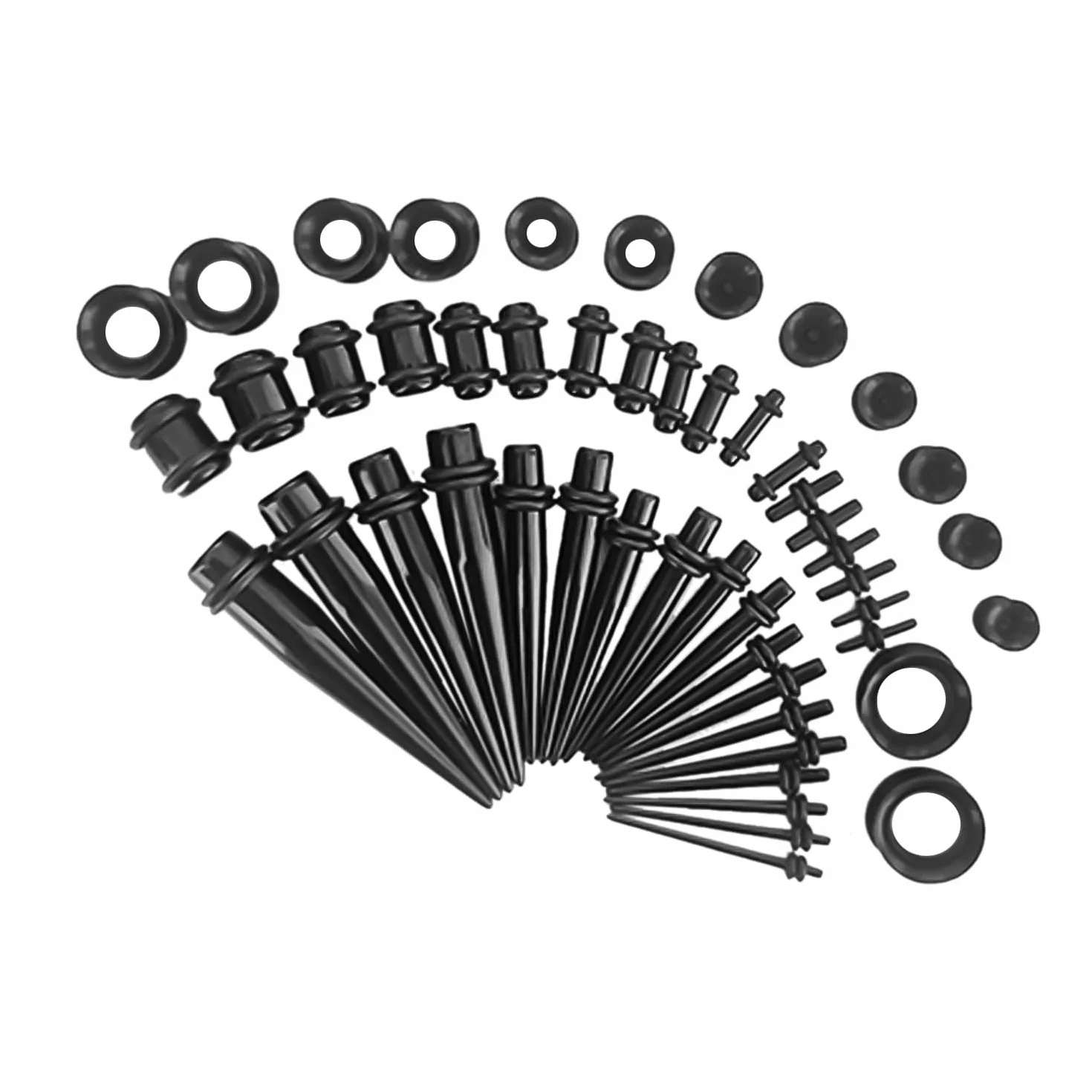 Zestaw 50 szt. Czarny stożek do uszu z silikonu i akrylu, piercing 10 mm, 10mm, ['Akryl', 'Silikon']