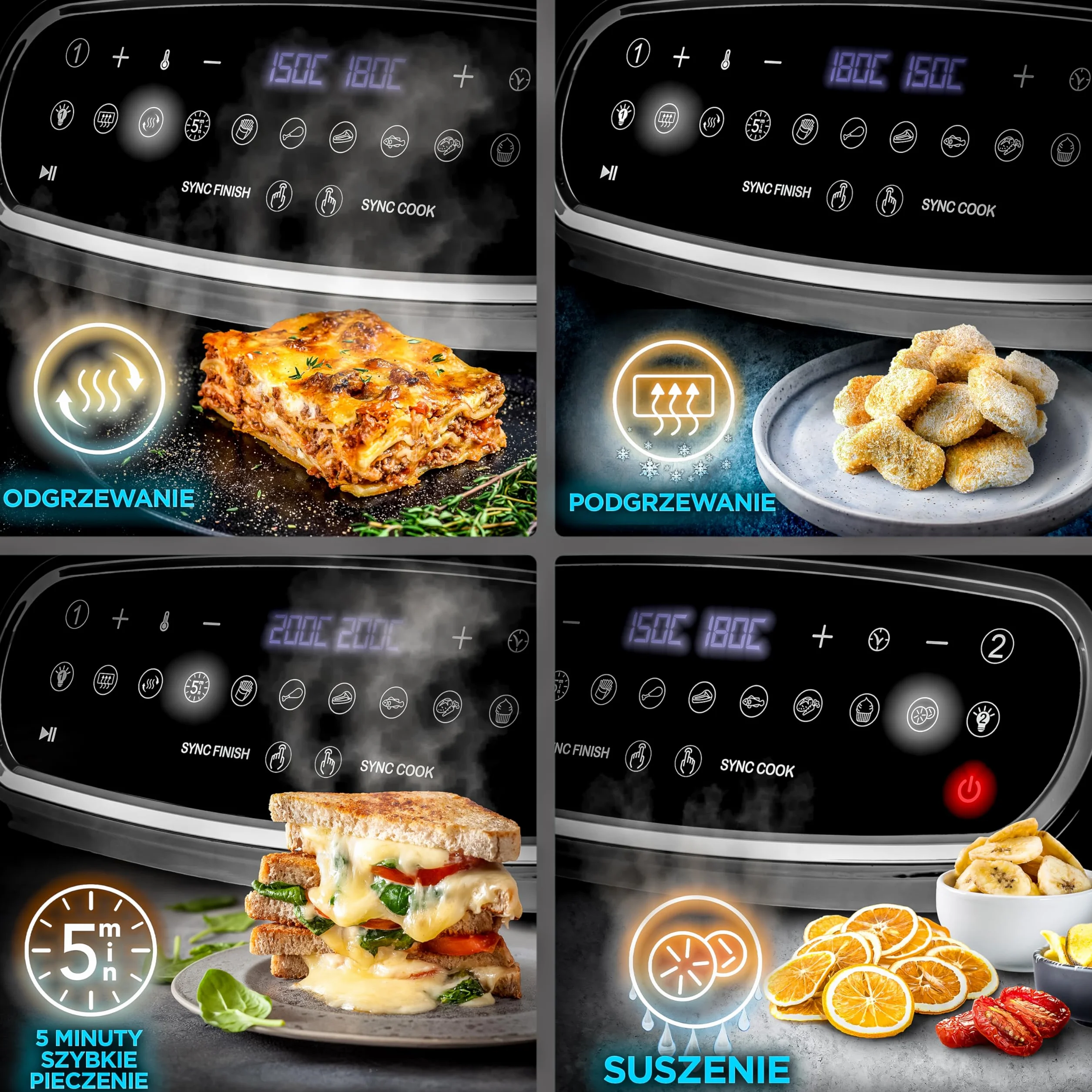 Duronic AF34 BK Frytkownica beztłuszczowa na gorące powietrze | Air fryer XXL z AFD1 duża komora 10l i 2x po 5l dwukomorowa wielofunkcyjna | dual