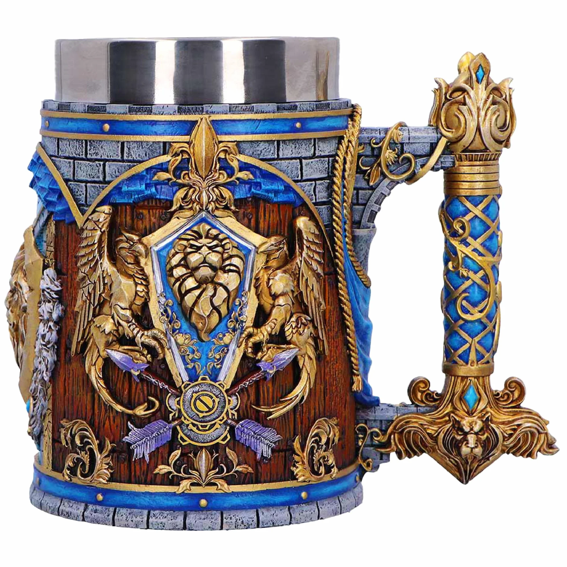 Nemesis Now World of Warcraft Alliance Tankard 15,5 cm – oficjalnie licencjonowane naczynia do picia Alliance z herbem, wzorem flagi i wkładką ze stali nierdzewnej