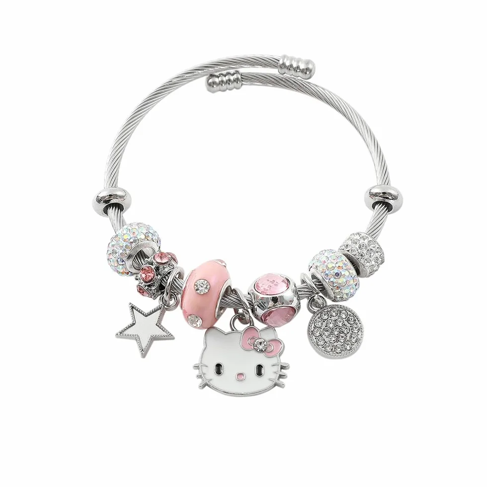 Bransoletki dla dziewczynki kobiety Hellokitty kreskówka urocze wisiorki bransoletka Hello Kitiy Anime regulowana bransoletka przyjaźń biżuteria prezenty dla dzieci dziewczyny