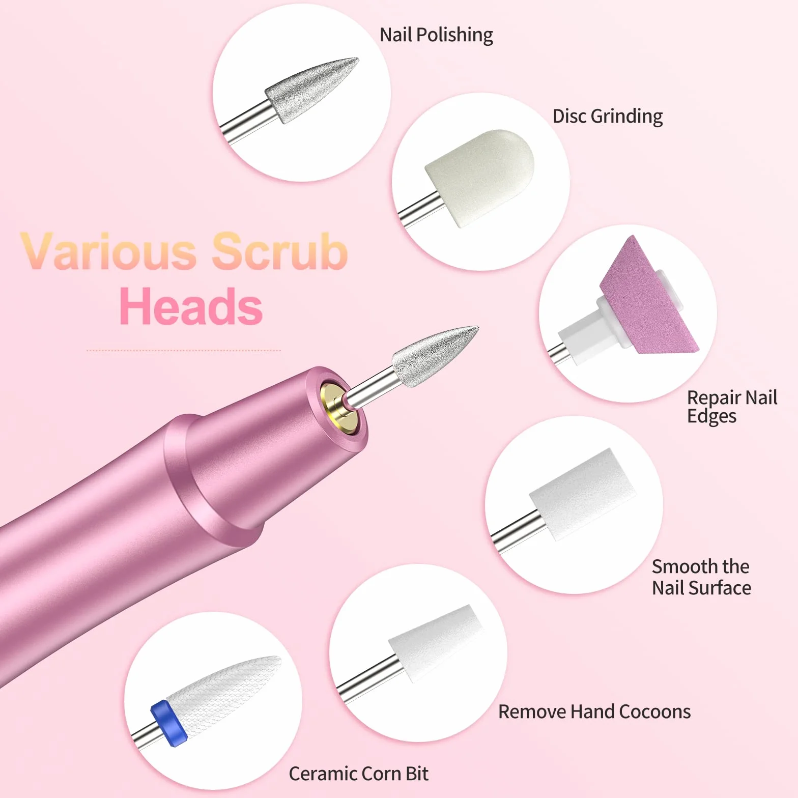 Frezarka do paznokci żelowych, elektryczna frezarka do paznokci, zestaw do manicure, elektryczna frezarka do paznokci żelowych, 12 w 1, bezstopniowa prędkość do manicure "zrób to sam" (różowa)