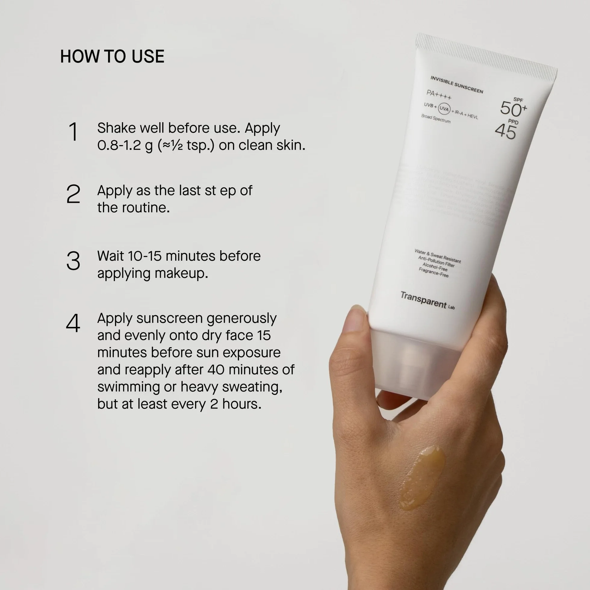 Transparent Lab Invisible Sunscreen SPF50+ 100 ml – Facial Sunscreen with Vitamin C, Ceramides and Vitamin E, High UVA/UVB and Blue Light Protection, Dry Touch, No White Traces and Antioxidant Effect