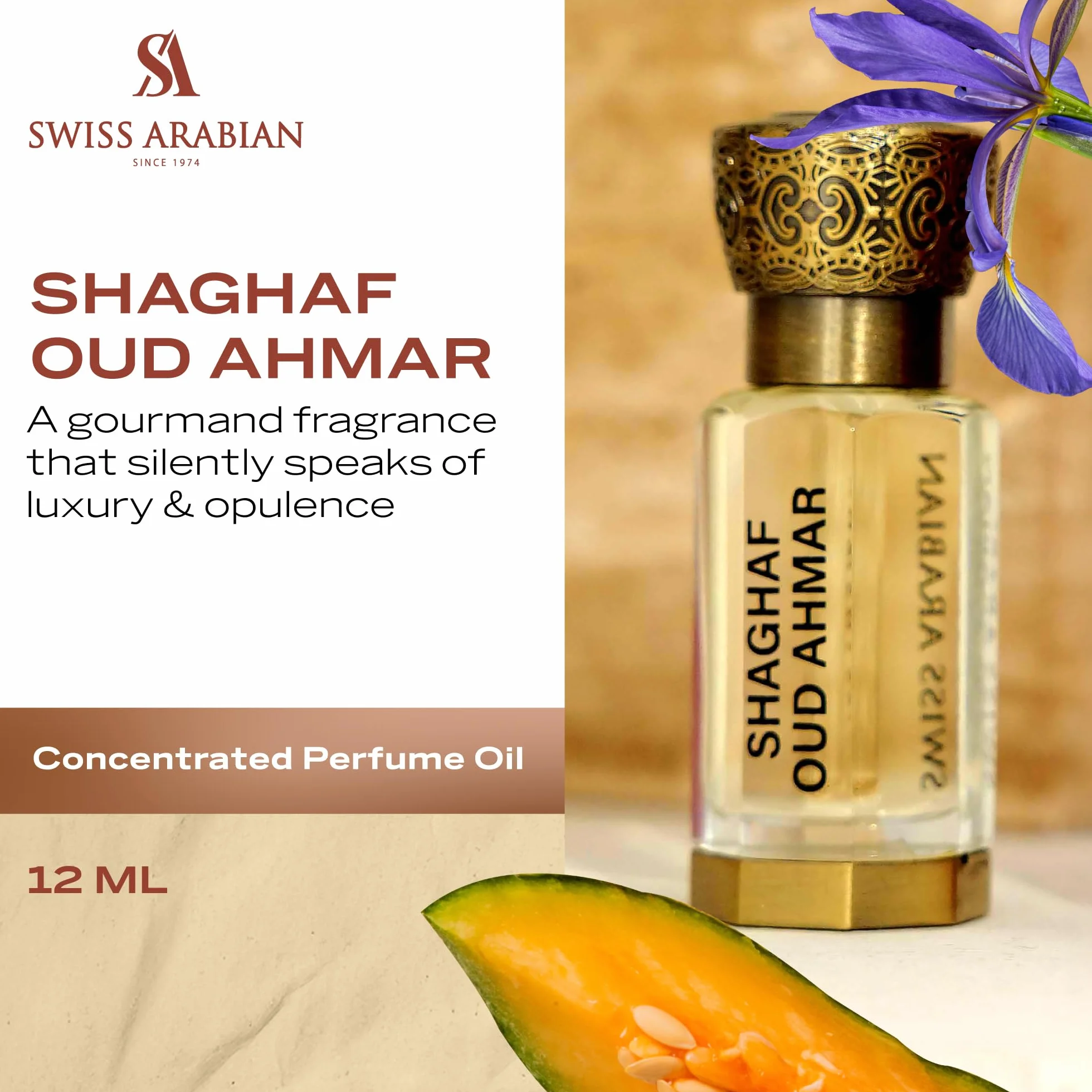 Swiss Arabian Shaghaf Oud Ahmar 12 ml skoncentrowany olej perfum unisex - luksusowa mieszanka bursztynu, róży i wanilii: ciepły zapach i smakoszy