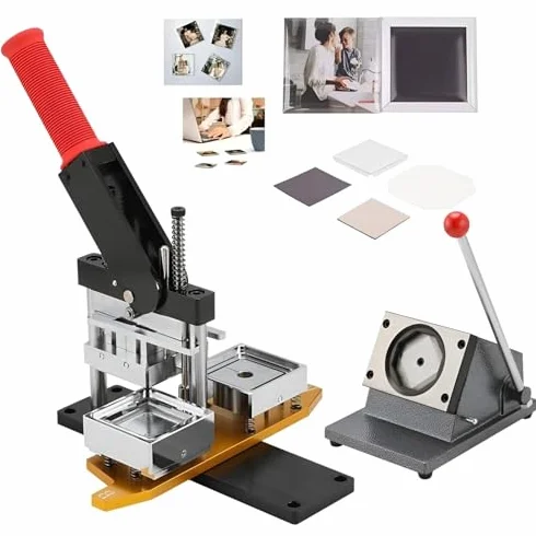 Maszyna do magnesów fotograficznych DIY magnesy na lodówkę Pin Maker z zestawami materiałów eksploatacyjnych i obcinaka do papieru, zawiera materiały do tworzenia identyfikatorów guzikowych