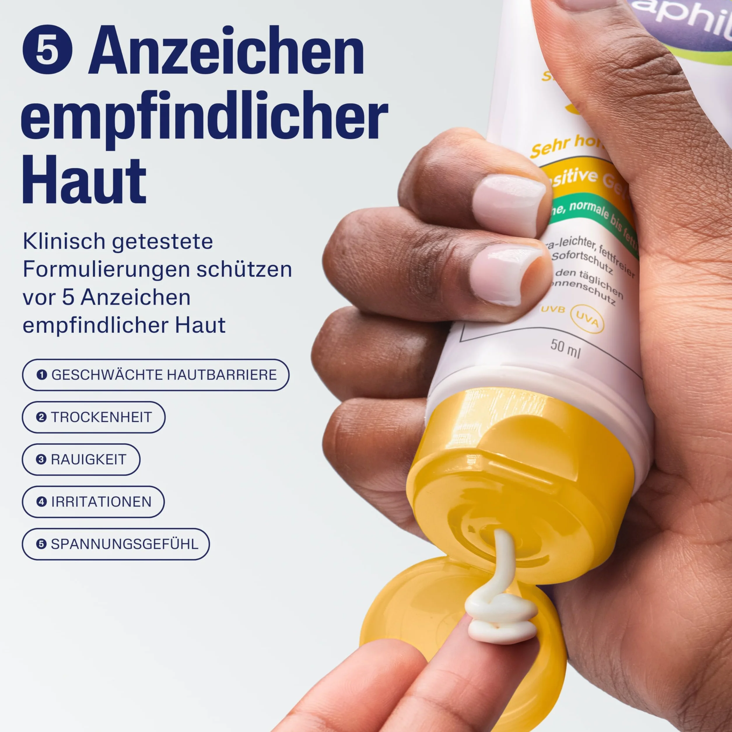 CETAPHIL Sun Sensitive Gel-Fluid SPF 50+, 50 ml, krem przeciwsłoneczny do skóry wrażliwej i tłustej, skłonnej do alergii słonecznych, bardzo skuteczny krem przeciwsłoneczny do twarzy, nie zawiera