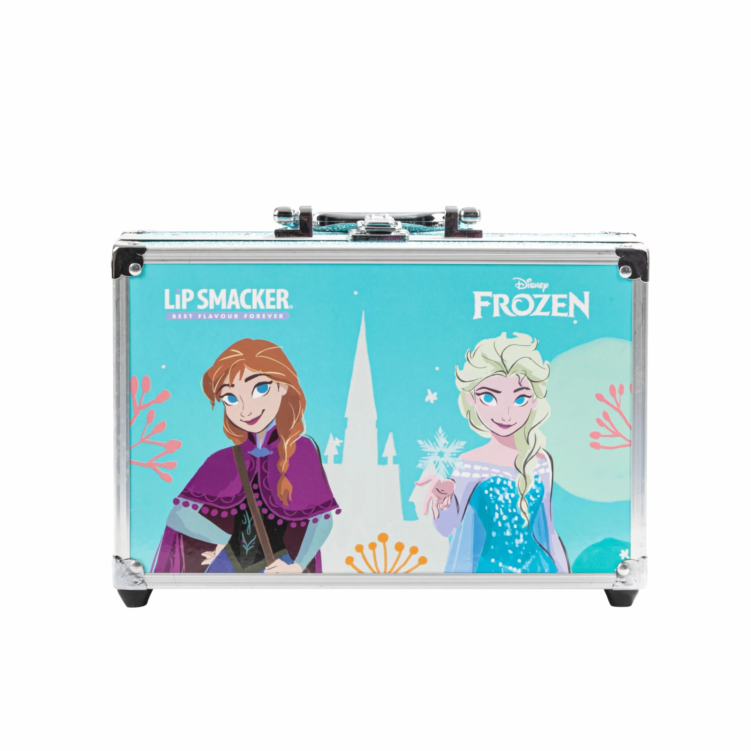 Lip Smacker Frozen Traincase, Walizka z Kosmetykami Kraina Lodu dla Dzieci, 40+ Elementów Makijażowych do Twarzy, Ust i Paznokci, w Tym Akcesoria Kosmetyczne do Włosów i Makijażu