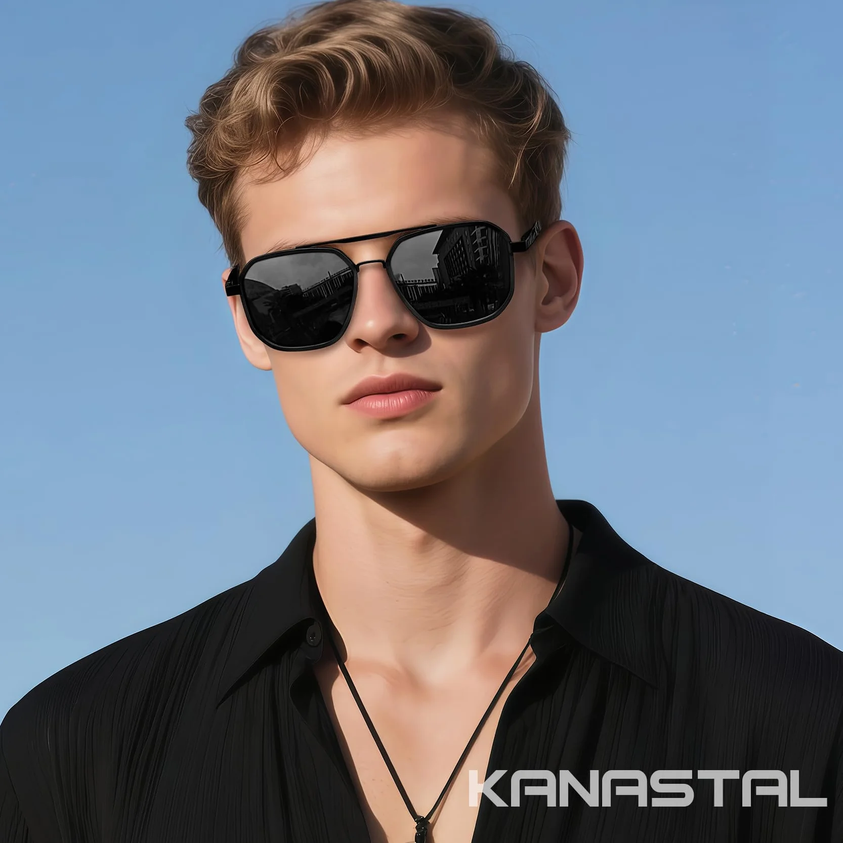 KANASTAL Okulary przeciwsłoneczne Męskie damskie Spolaryzowane UV400 Klasyczne Kwadratowe Metalowe Ramki Sunglasses z Miękkimi Zausznikami