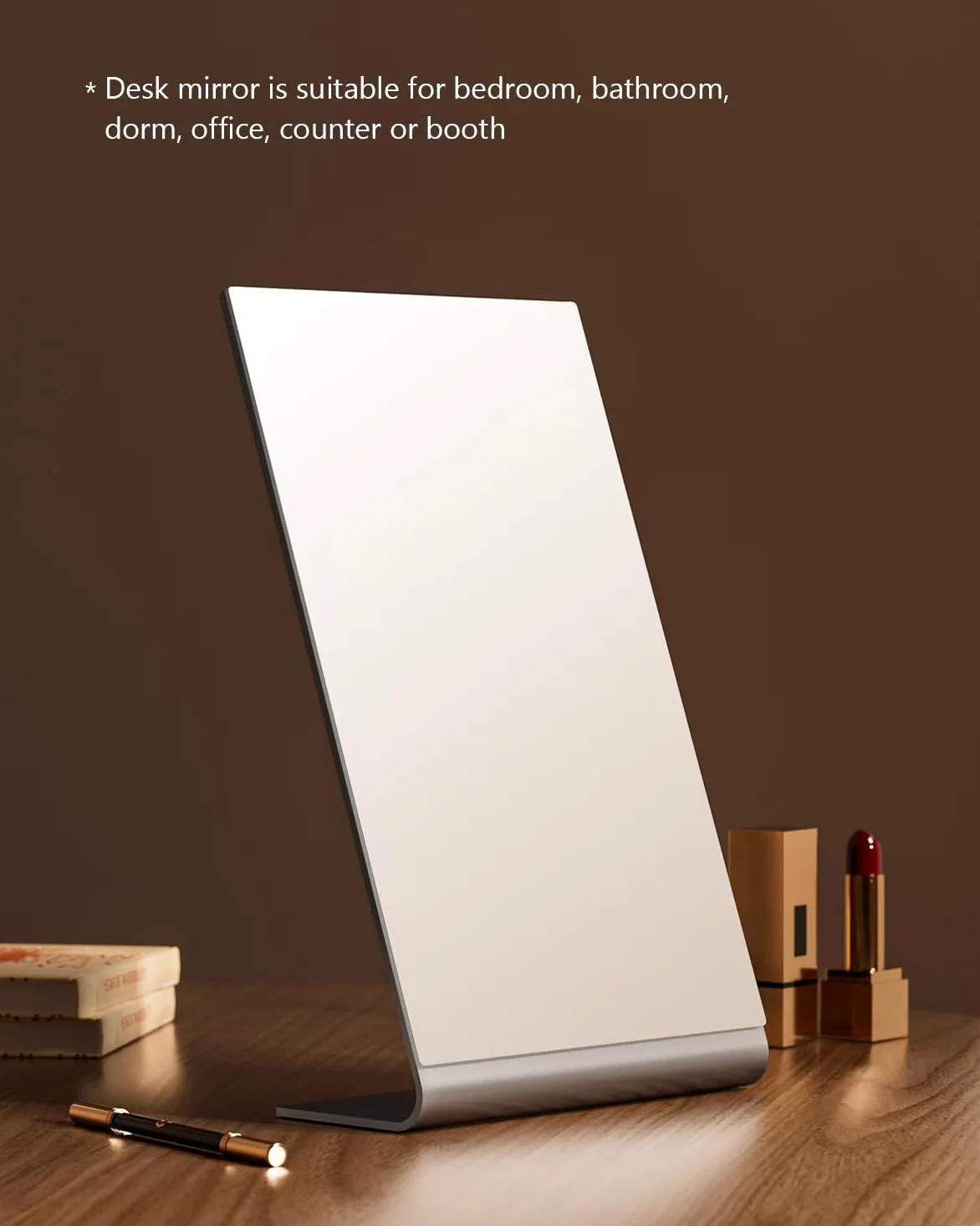 NEZZOE Nowoczesne lusterko do makijażu, aluminiowe lustro biurkowe o długości 30 cm, lusterko kosmetyczne do blatu, sypialni, łazienki, akademika
