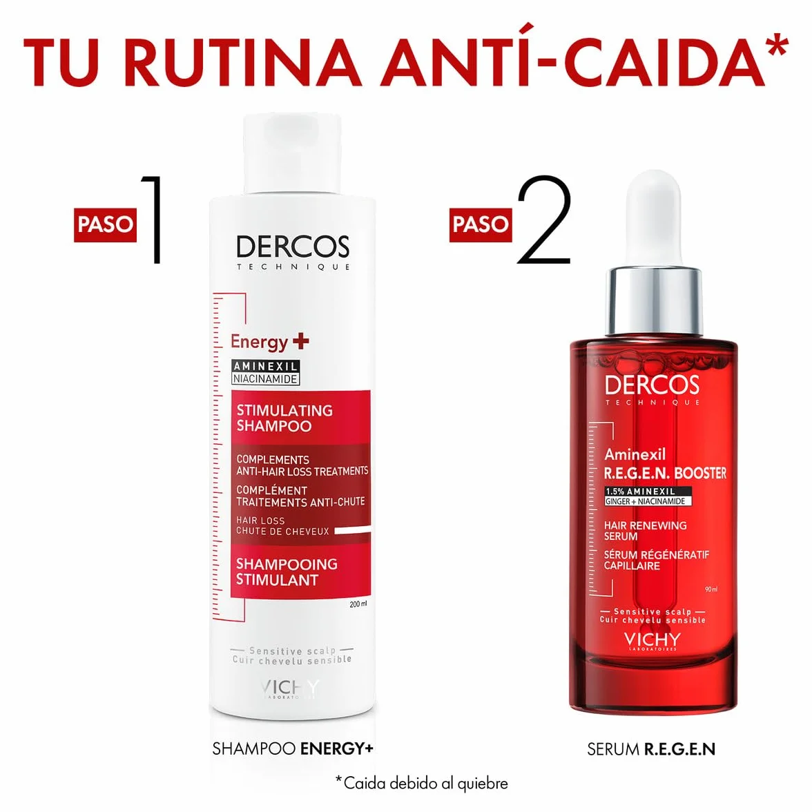 Vichy Dercos Serum R.E.G.E.N wzmacniacz regeneracyjny do włosów 90ml | Aminexil 1,5%, imbir + niacynamid, +14 000 włosów w 12 tygodni, bez parabenów