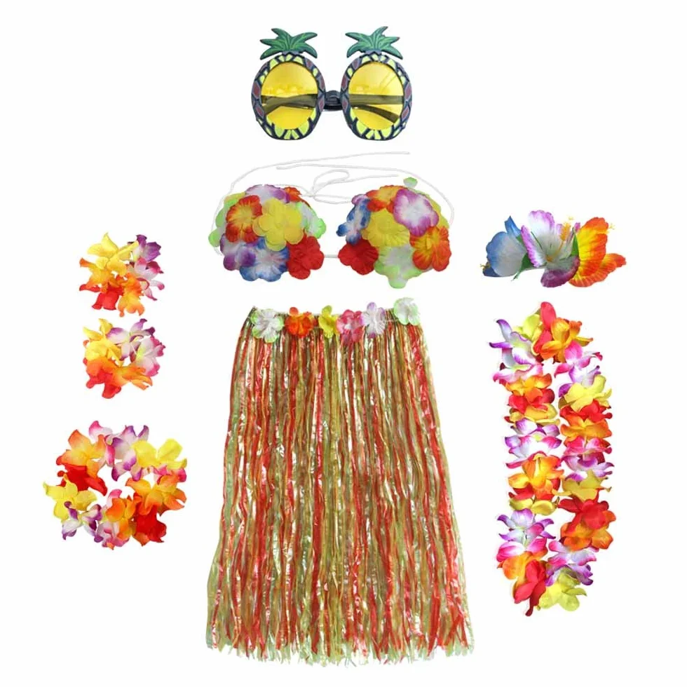 Hawajskie girlandy spódnica hula, zestaw akcesoriów, spódnica z trawy hula, kwiat Lei, Luau, girlanda, ananas, okulary, naszyjnik, fantazyjny kostium, dla dzieci, dziewcząt, kobiet, nowość, spódnice