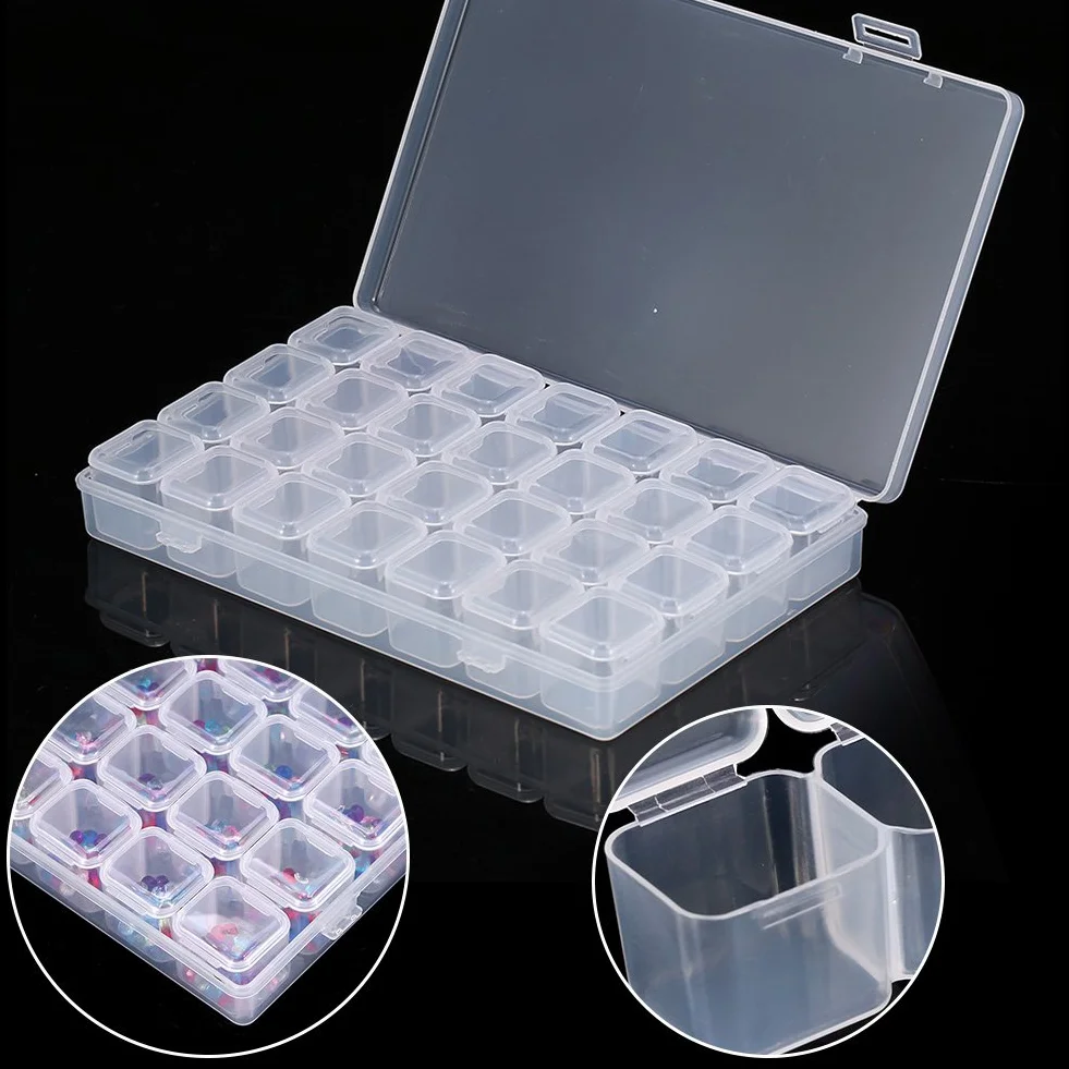 PP Nail Art Storage Box 28 Slots Clear Gem Bead Container Portable Organizer for Manicure Design