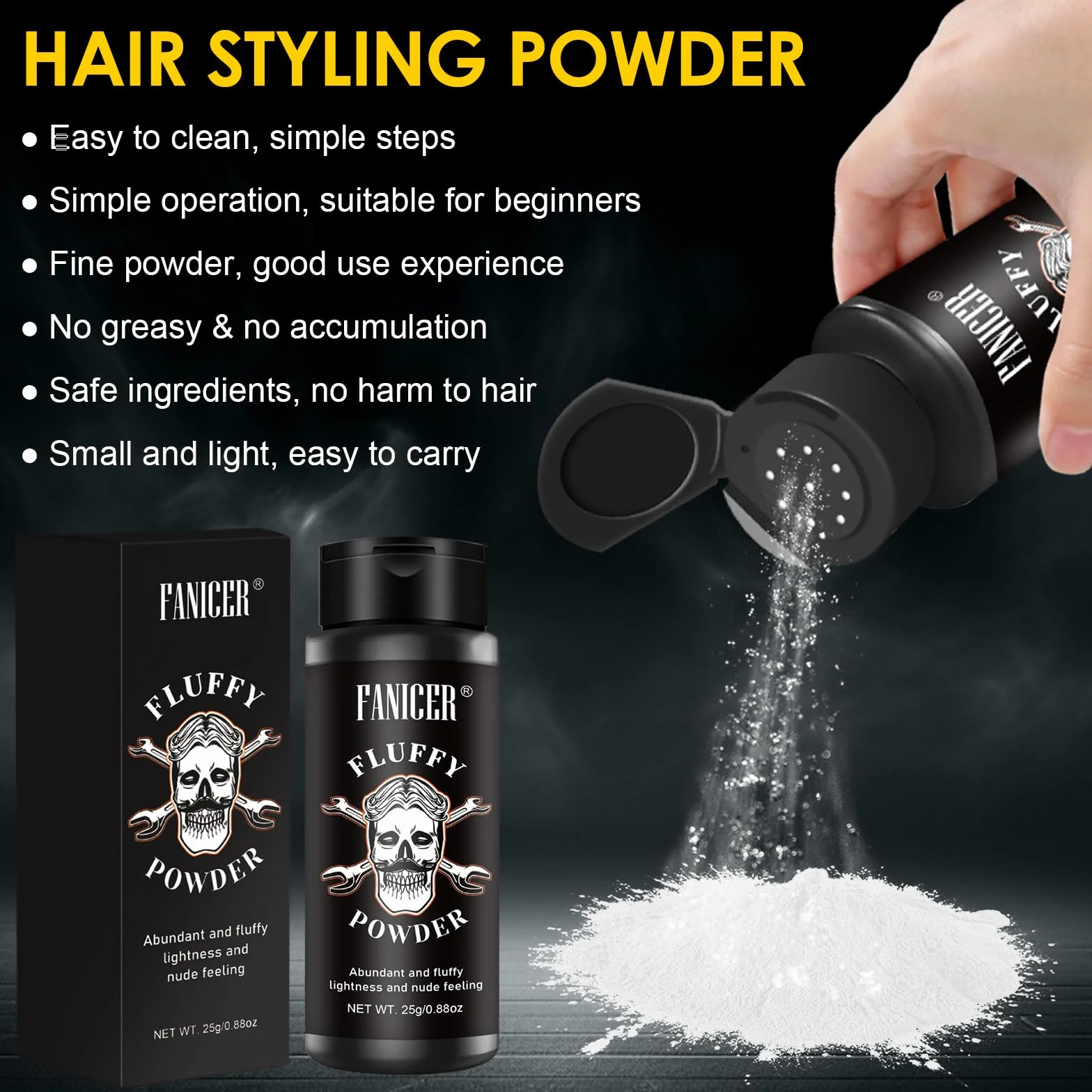 25g proszek do stylizacji włosów, proszek do stylizacji, proszek do włosów z efektem matowym dla kobiet i mężczyzn,Poudre Texturisant Cheveux, wypełnia i zagęszcza włosy