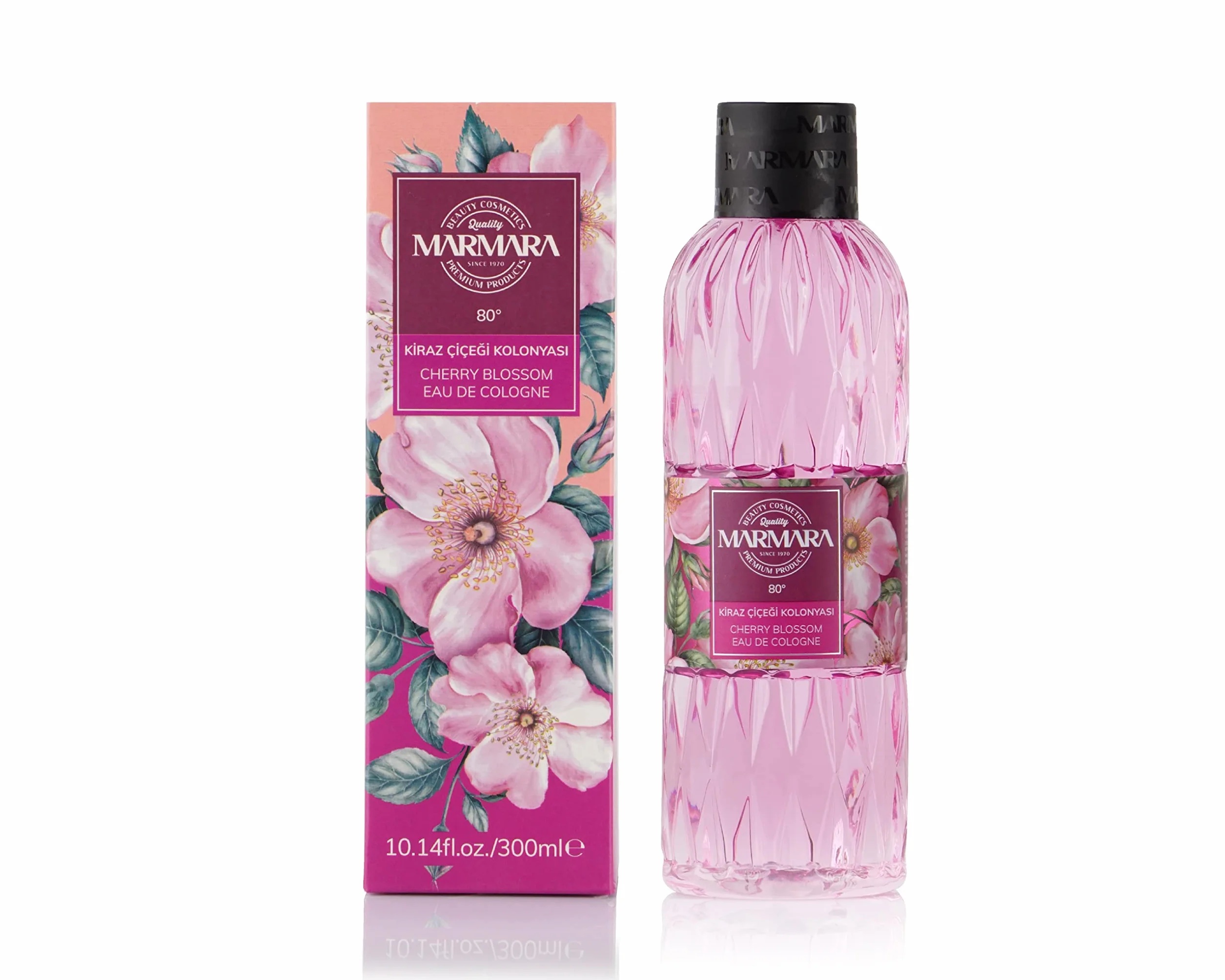 MARMARA Beauty woda kolońska z kwiatami wiśni 300 ml – alkohol 80° – odświeżający zapach dla kobiet – woda zapachowa dla kobiet – odświeża chłód – świeżość i kwiaty – EDC Women – woda kolońska