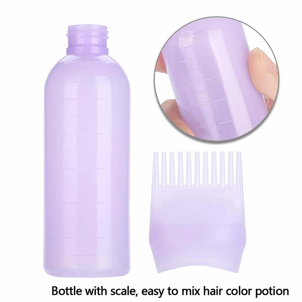 3 Colours Hair Dye Brush Bottle Shampoo Bottle Oil Colouring Dispenser Applicator Brush Tip Tools o pojemności 120 ml do farbowania włosów (fioletowy)