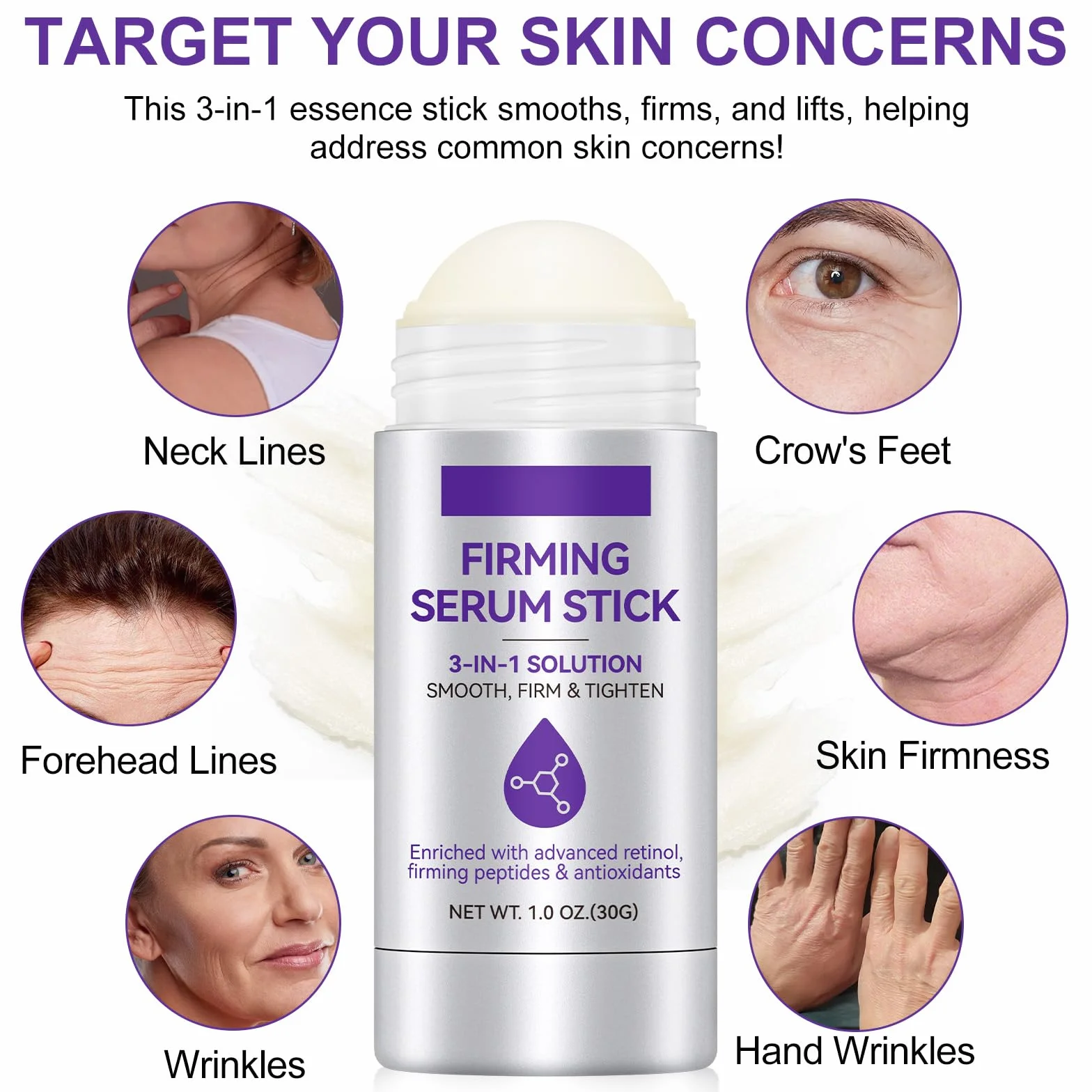 Retinol Ujędrniające serum w sztyfcie, Advanced Retinol Firming Serum Stick, peptydy zapobiegające zmarszczkom, pałeczki kolagenowe, przeciwzmarszczkowe, do ciała, podnoszenia