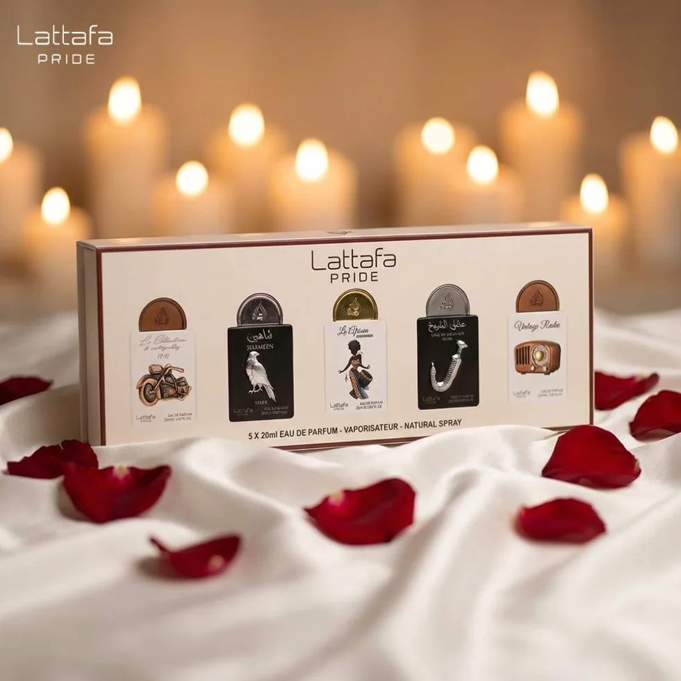 Lattafa Zestaw upominkowy Pride Perfumy z kolekcji nr 5 (5 x 20 ml) | Luksusowy zestaw upominkowy dla mężczyzn i kobiet | arabskie długotrwałe zapachy | Mini spray podróżny