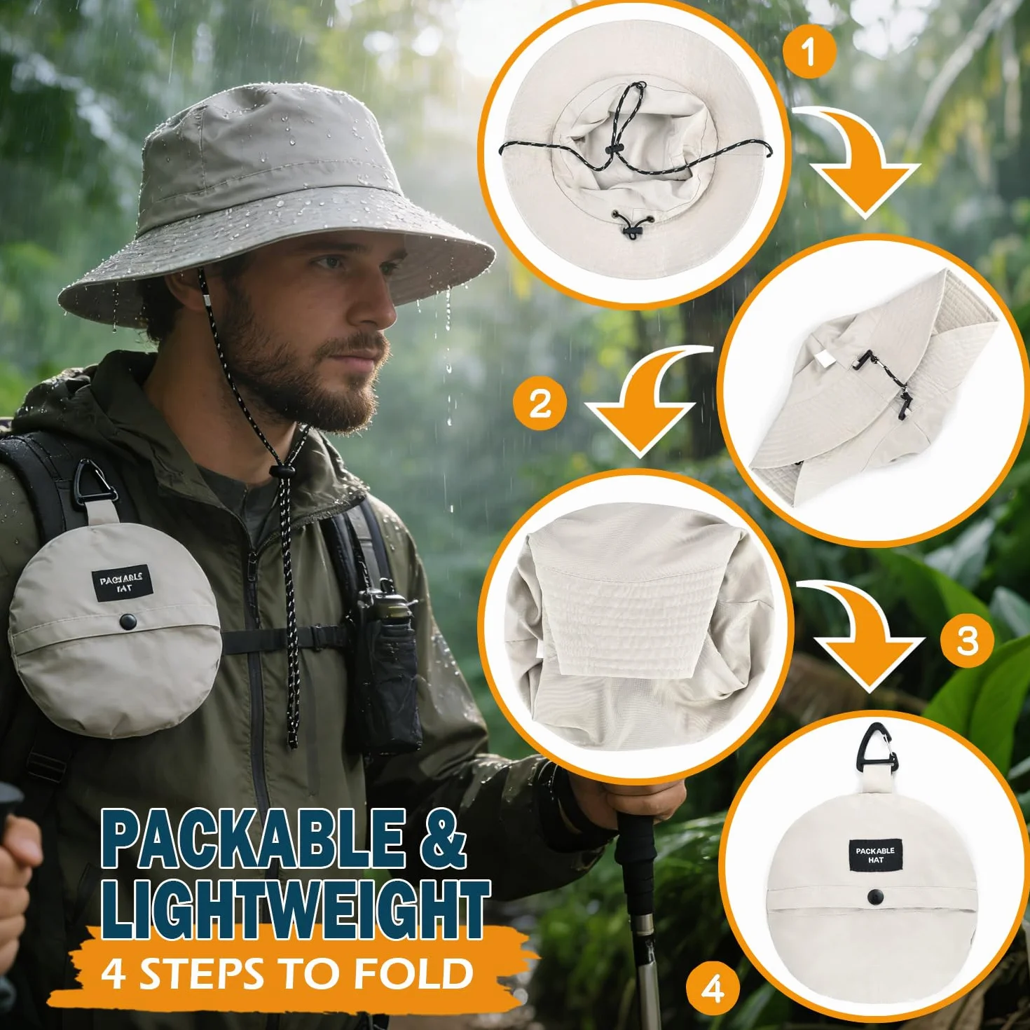 EINSKEY Pakowany kapelusz typu bucket ze sznurkami dla mężczyzn i kobiet, szybkoschnący, regulowany kapelusz przeciwsłoneczny na plażę, safari, wędkowanie, wędrówki, ochrona przed promieniowaniem UV