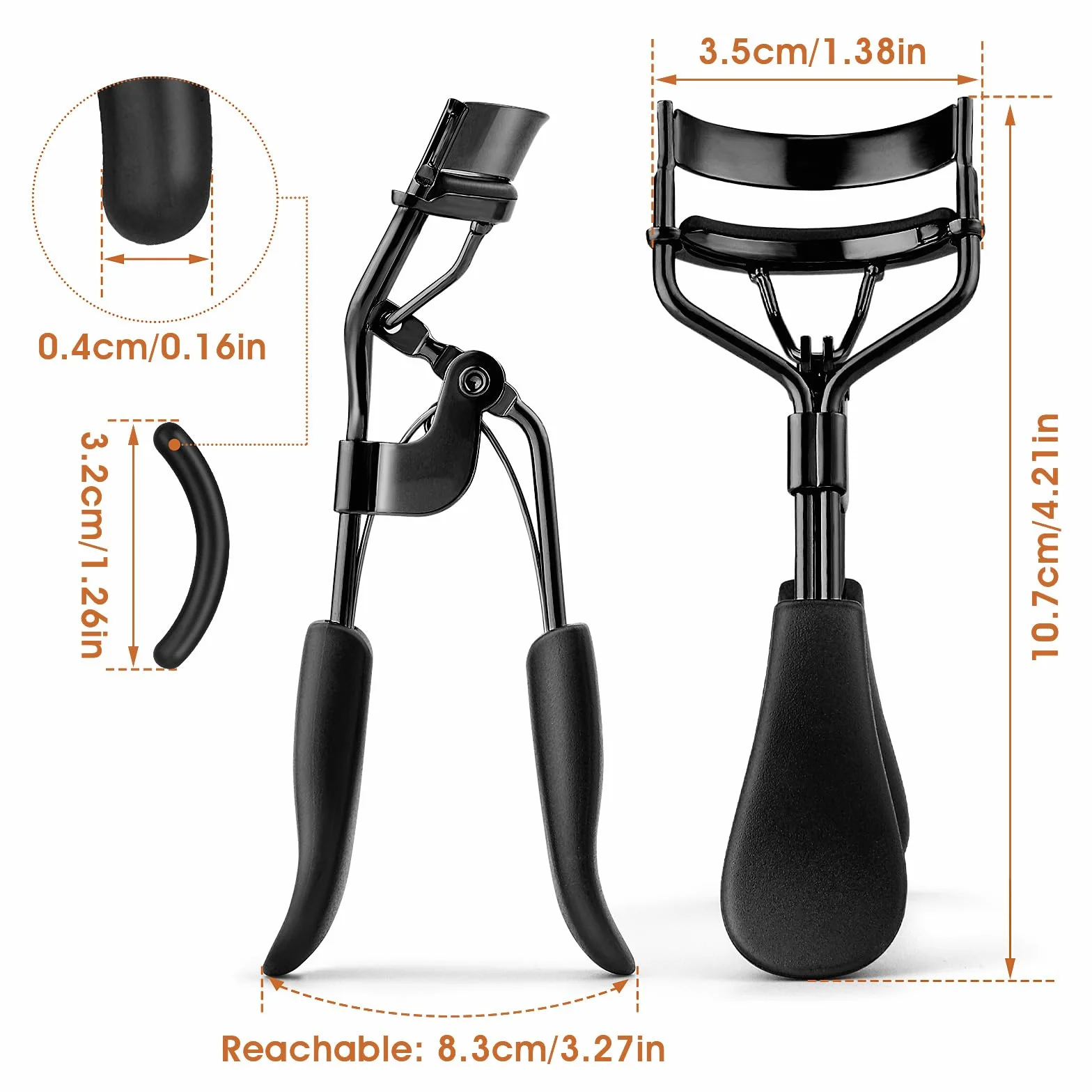 Gjinxi Zalotka do rzęs ze stali nierdzewnej z 10 zapasowymi wkładkami silikonowymi dla kobiet, metalowy eyelash curler do makijażu oczu, uniwersalne narzędzie do oddzielania rzęs, do wszystkich