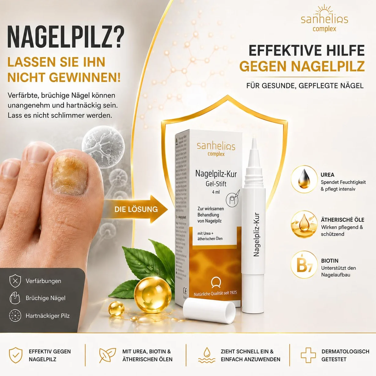 Sanhelios Pióro żelowe do leczenia grzybicy paznokci | skuteczne leczenie grzybicy paznokci | udowodnione działanie* | bez pilników | z biotyną i olejkami eterycznymi