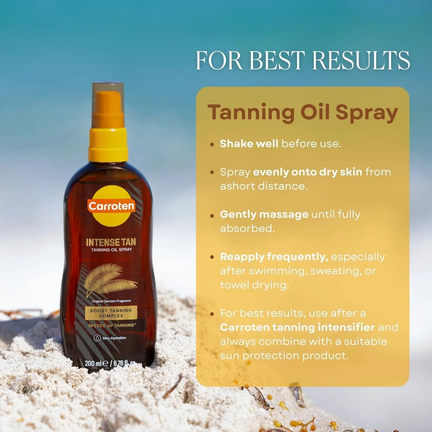 Carroten Intensive Tanning Oil 125 ml – przyspieszacz opalania z olejkami marchewkowymi i kokosowymi – wegański olejek do opalania z witaminami A i E
