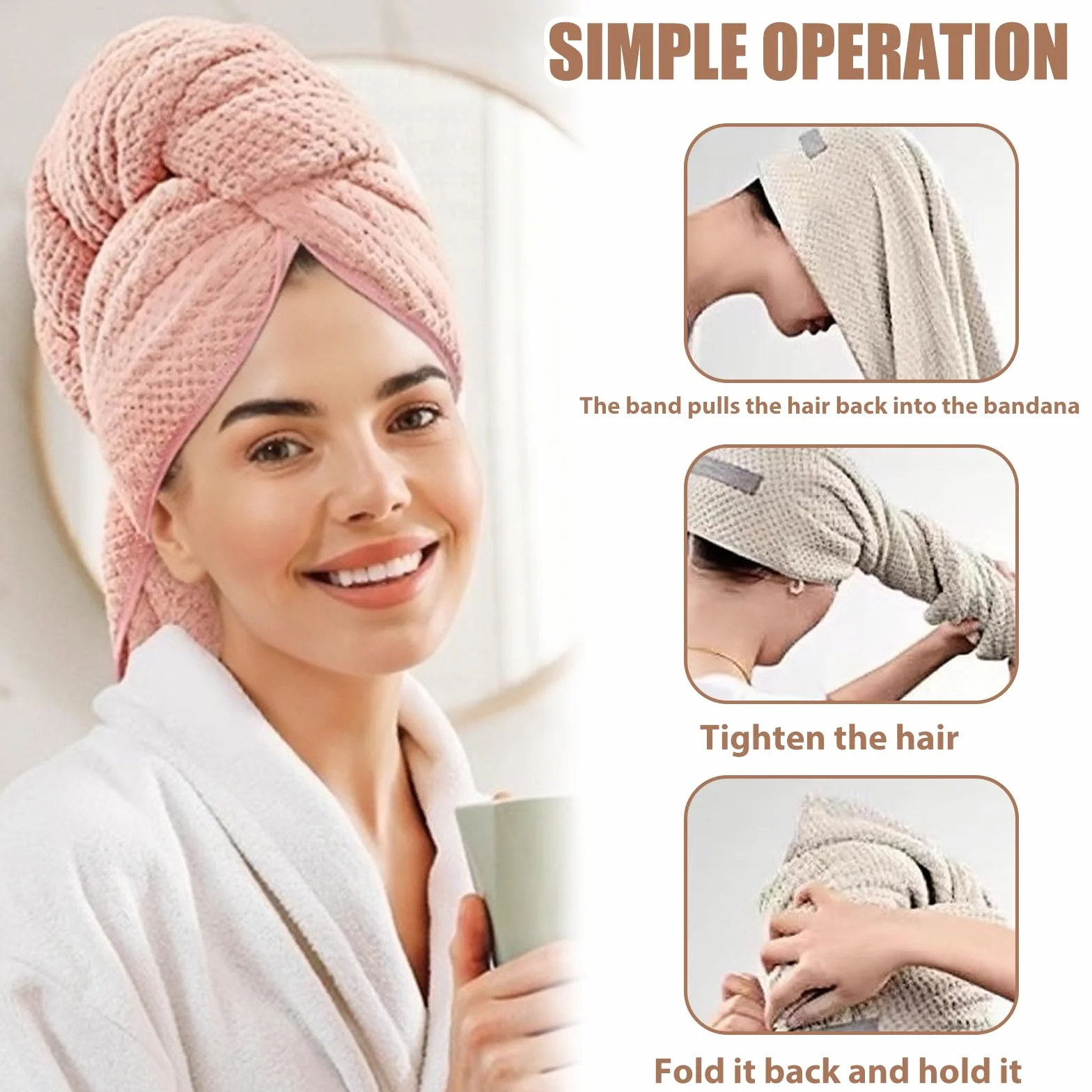 100 x 60 cm, turban z mikrofibry, turban: 2 sztuki, turban do włosów premium z elastyczną taśmą, szybkoschnący, super chłonny ręcznik do włosów, duży ręcznik dla dzieci, dla kobiet i dzieci