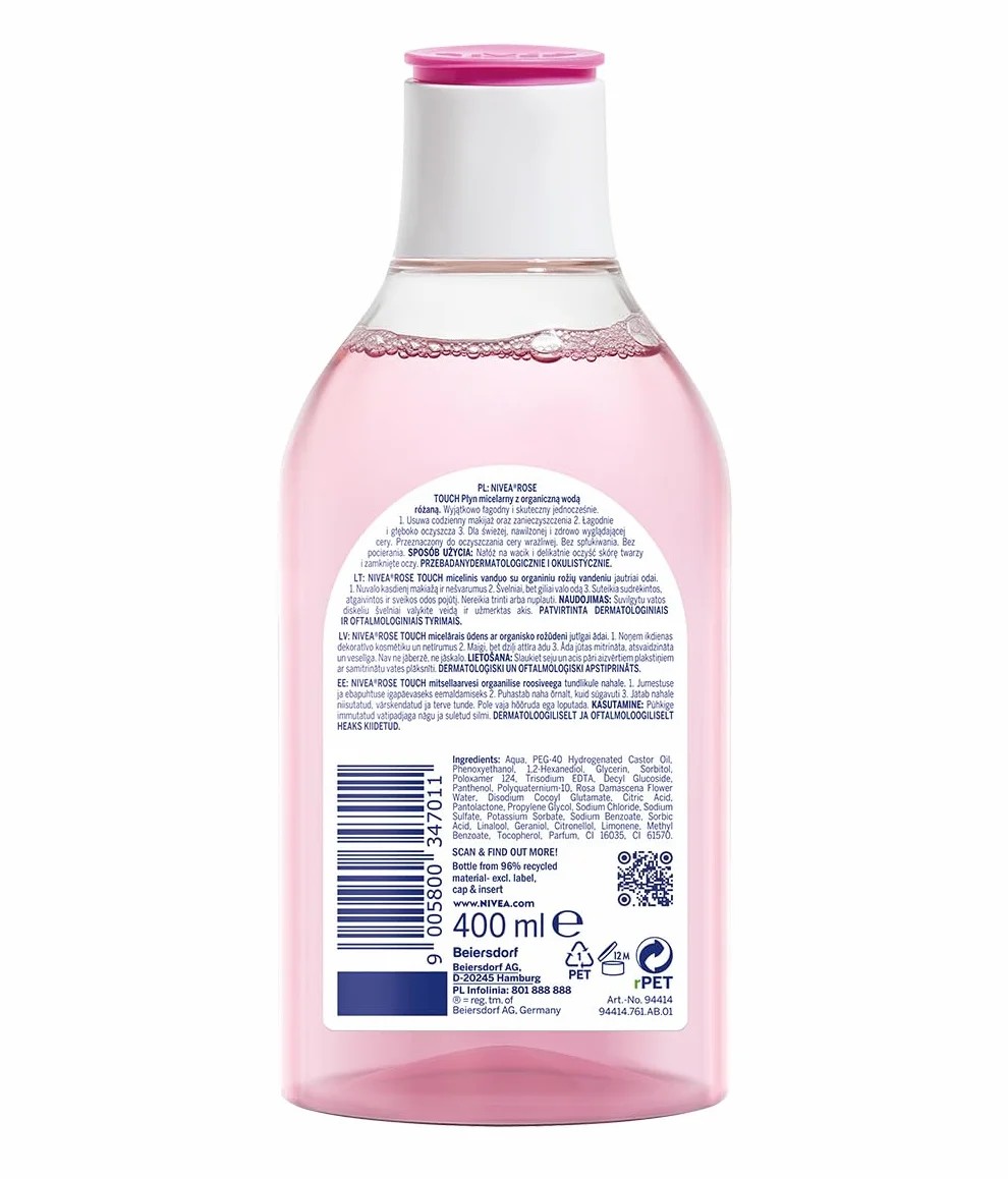 NIVEA Rose Touch Płyn micelarny z organiczną wodą różaną do cery wrażliwej 400 ml
