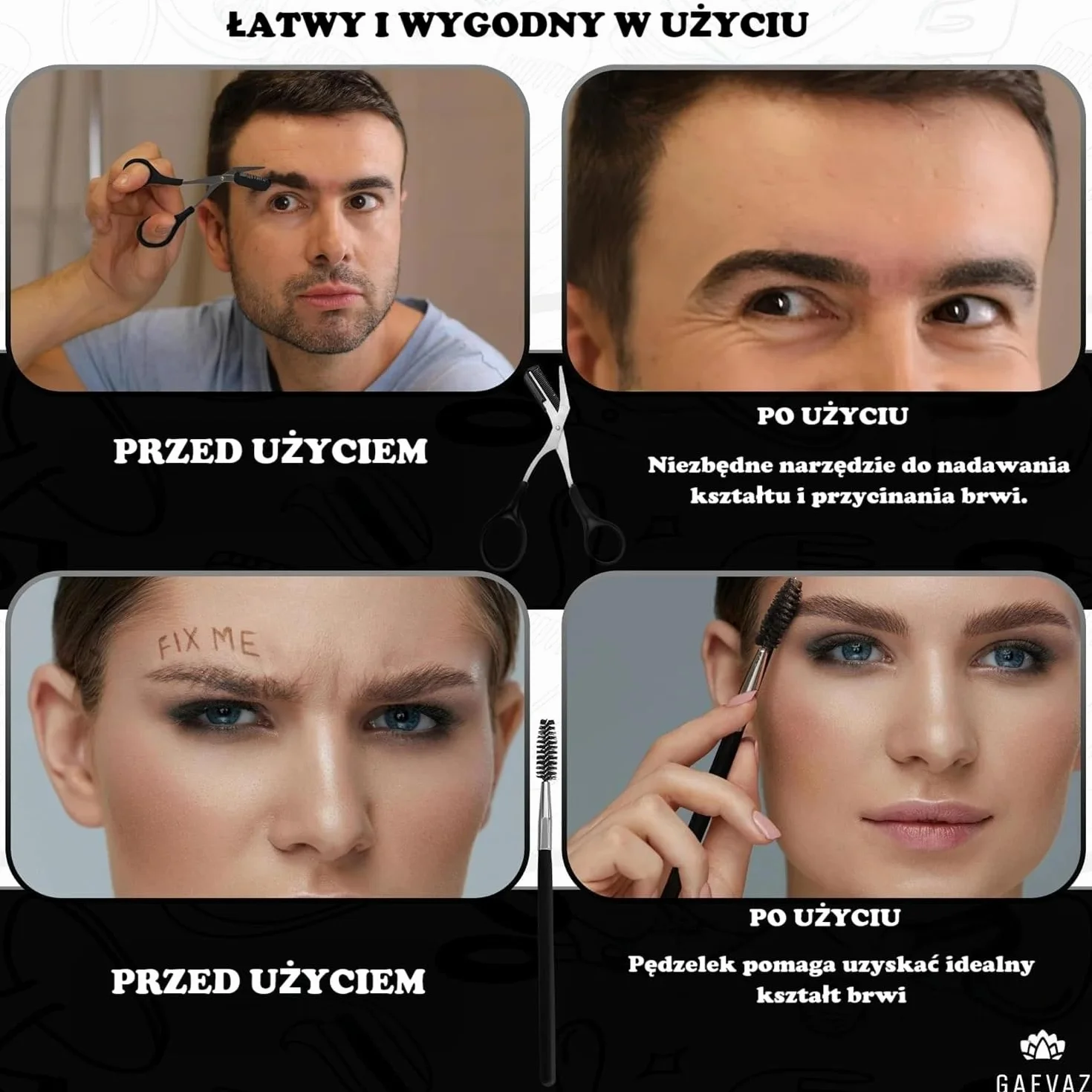 Nożyczki do cięcia brwi z wyjmowanym grzebieniem + szczotka do stylizacji brwi i rzęs | Profesjonalny kubek domowy idealny dla kobiet i mężczyzn