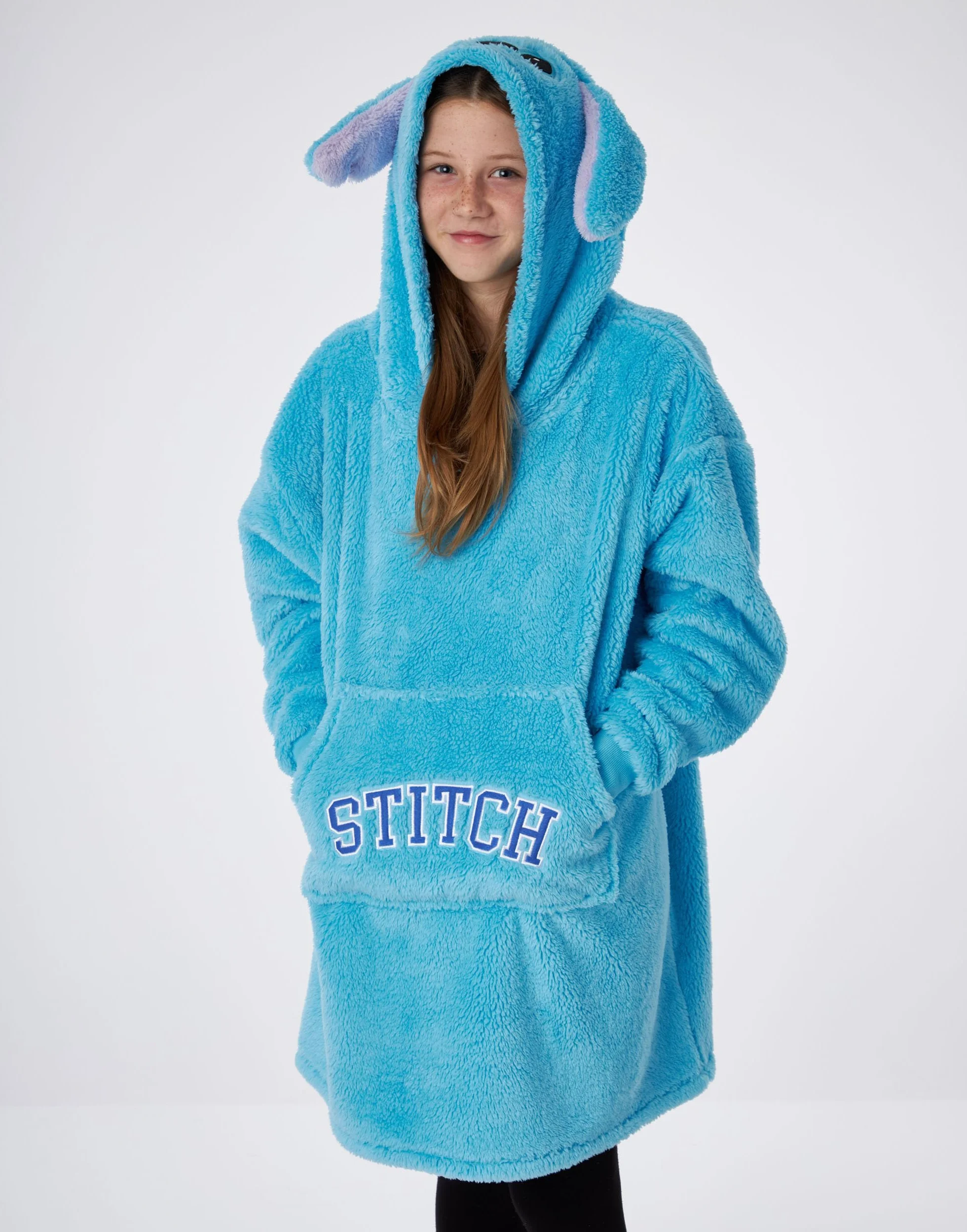 Disney Lilo & Stitch Przenośny koc Dziewczyny w kolorze niebieskim | Bluza z kapturem dla dzieci | Ciężki sweter z ciepłą i przytulną odzież domową | Prezent na towary z filmu animowanego