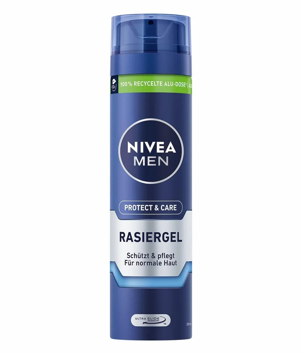 NIVEA MEN Protect & Care żel do golenia (200 ml), ochrona i pielęgnacja dla delikatnego golenia, przyjazny dla skóry żel do golenia dla mężczyzn z aloesem i pantenolem