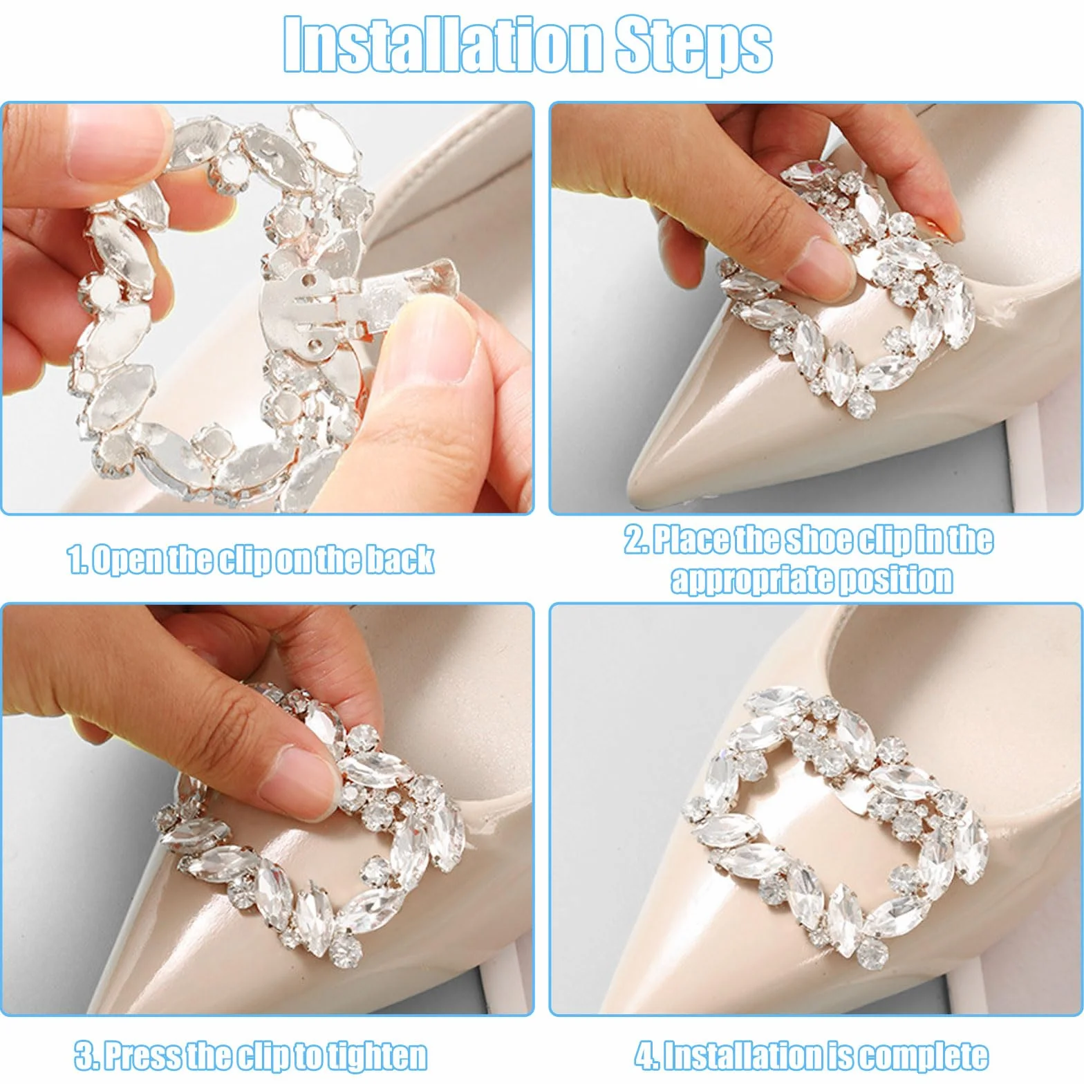 1 para klipsy na buty damskie broszki do butów klips do butów Kryształowa klamra do butów do dekoracji odpinanych butów na wysoki obcas Ślub Party Silver, 5.8x4.5cm, Stop, Stop