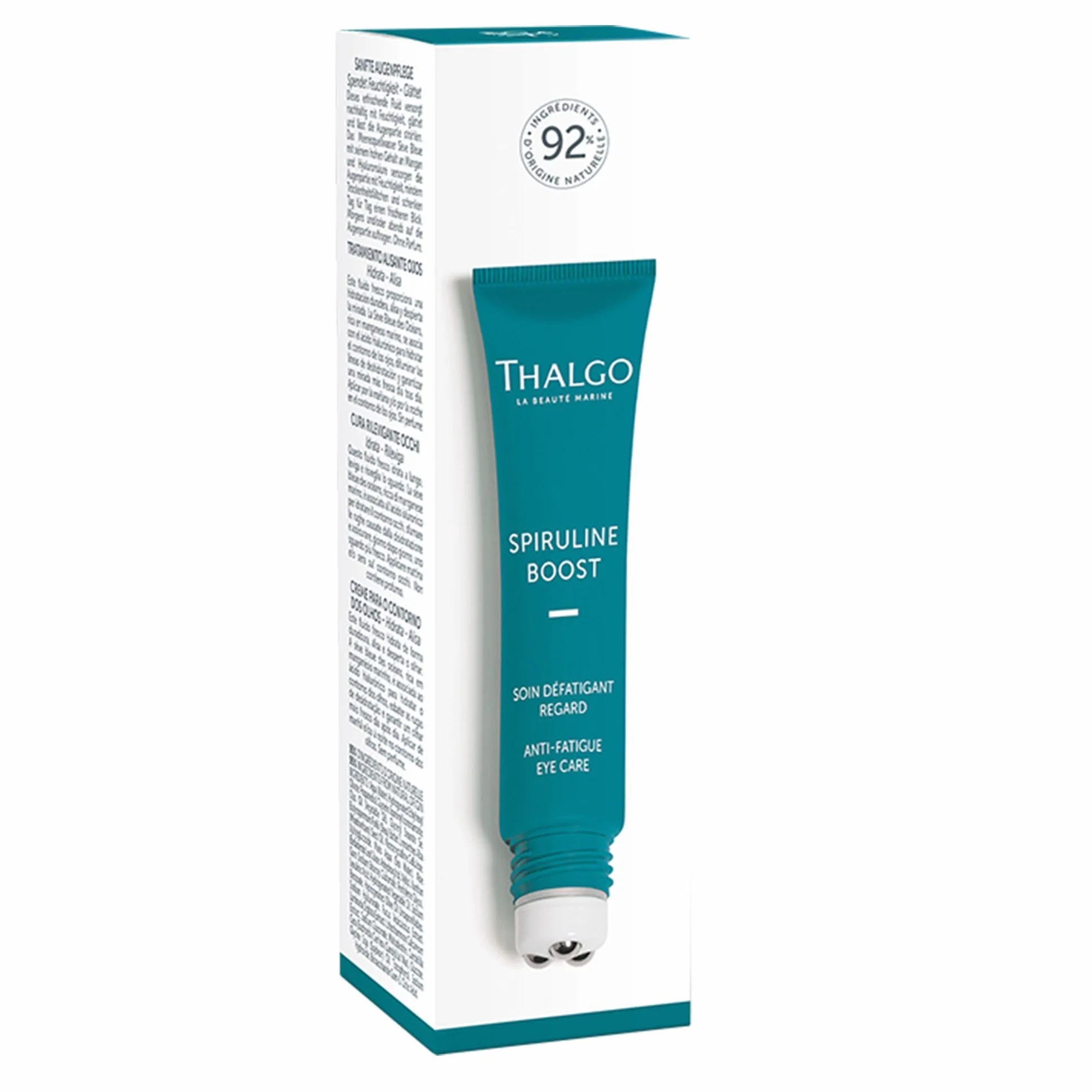 THALGO Spirulina Boost 2.0 witalizująca pielęgnacja oczu, 15 ml, ze zintegrowanymi kuleczkami chłodzącymi ze stali nierdzewnej
