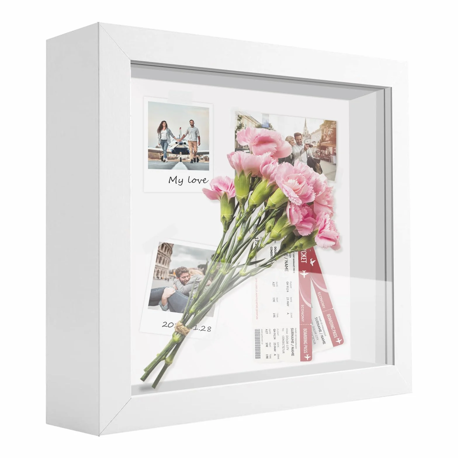 Ramka Shadow Box, 20 x 20 cm, głębokie ramki, ramka na zdjęcia 3D, drewniane ramki na zdjęcia, ekspozycja, spersonalizowane pudełko na rękodzieło, rocznicę, ślub, ukończenie szkoły