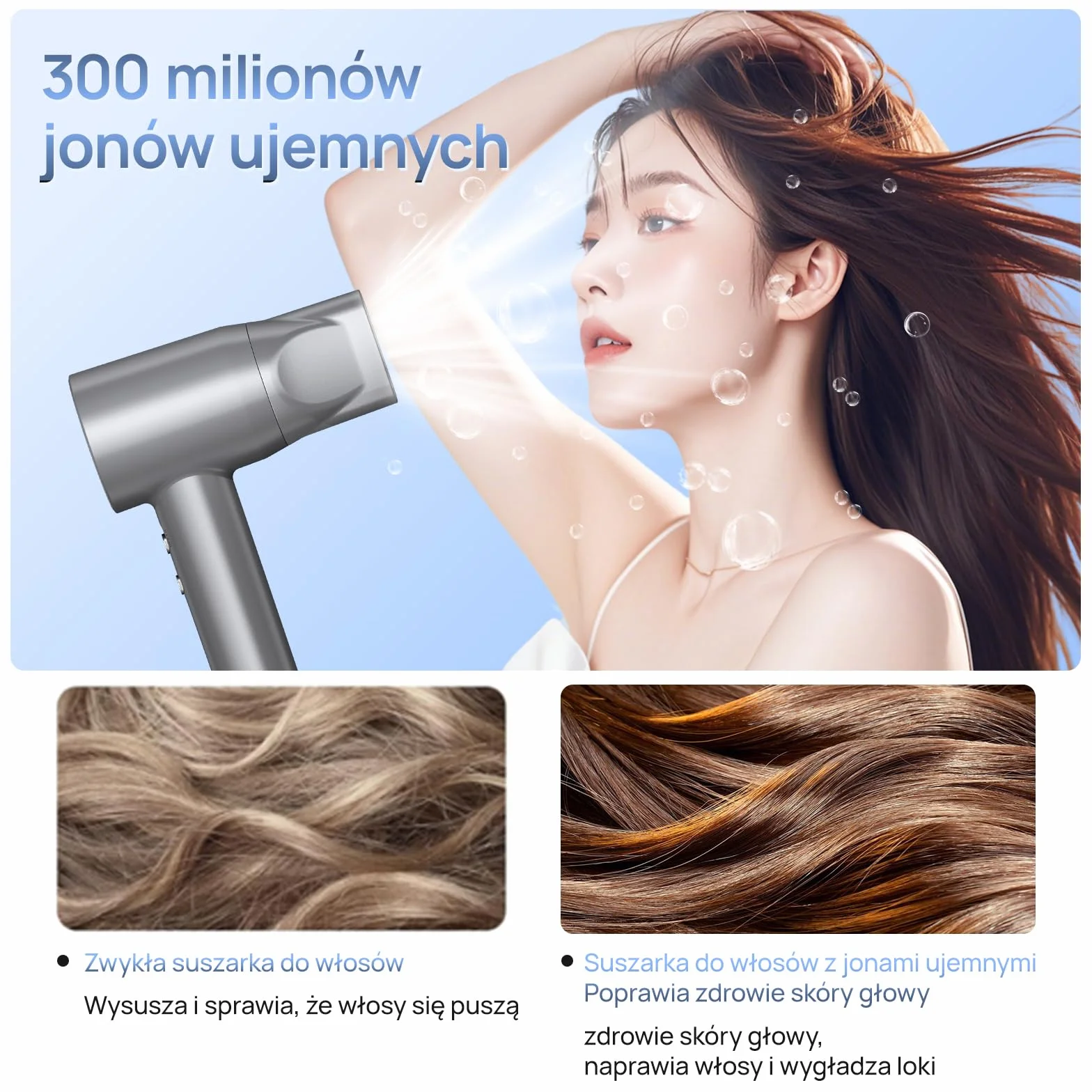 MANKIW Suszarka do włosów profesjonalna, 300 milionów jonów ujemnych, silnik bezszczotkowy 160 000 obr/min, wyświetlacz LED