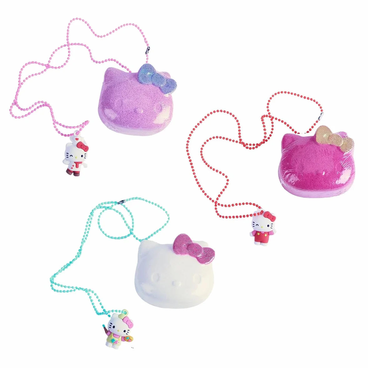 Sbabam FUNNY BOX Hello Kitty Bath Bomb, Bomby do kąpieli dla dzieci z niespodzianką, 3 sztuki, można znaleźć pierścionek, naszyjnik lub spinkę do włosów - Hello Kitty gadżety na prezent dla