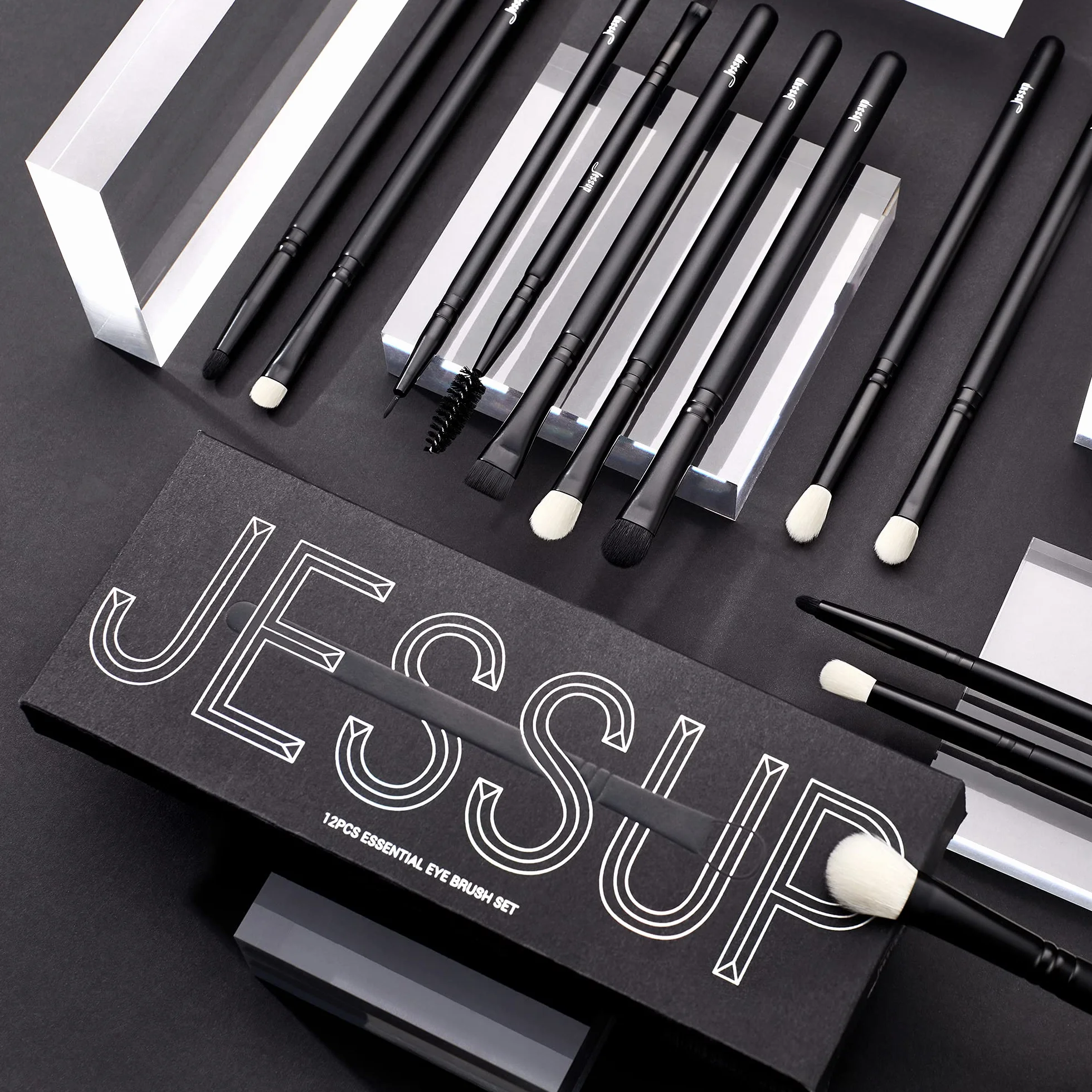 Jessup Zestaw pędzli do makijażu oczu 12 szt. naturalne syntetyczne włosy