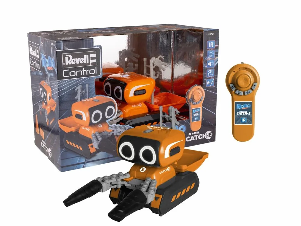 Revell Sterowanie 24701 RC Robot Catch-E I Programowalne funkcje I Światła LED i dźwięki I z precyzyjną kontrolą podczerwieni I 25 cm długości