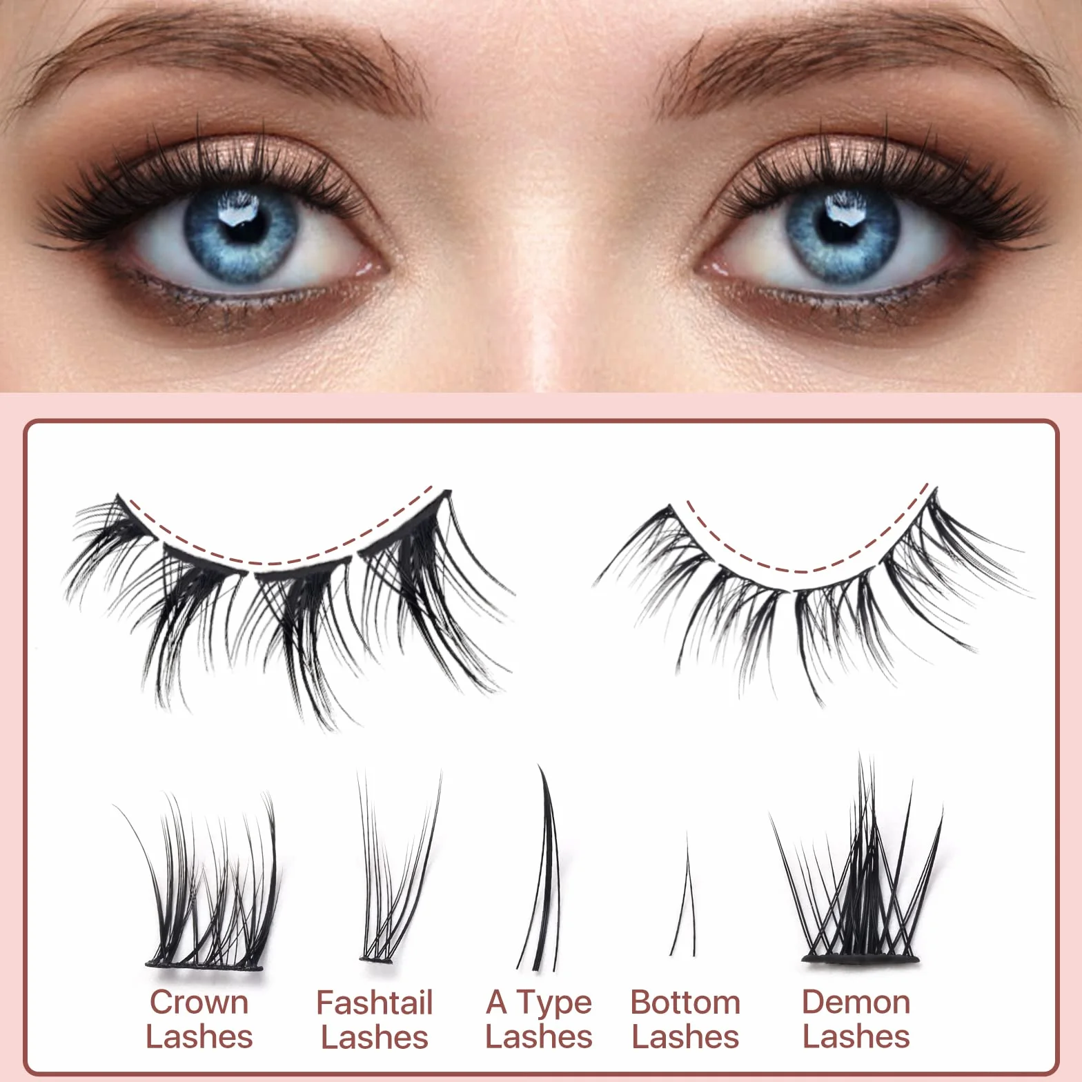 Mlen Diary Cluster Lashes Mixed 5 rodzajów pojedynczych rzęs, 260 sztuk rzęs typu A, do przedłużania rzęs