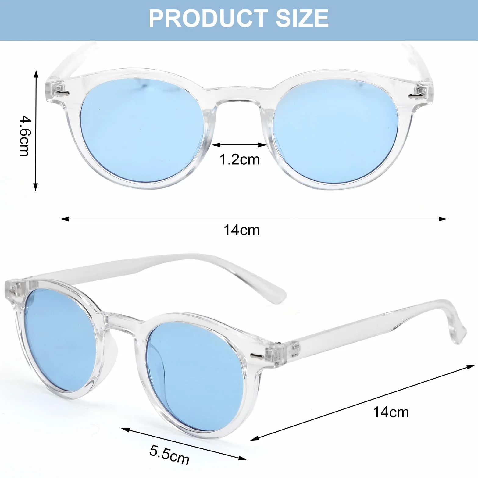 APOMOONS Damskie okulary przeciwsłoneczne, okrągłe i czarne etui na okulary, Sunglasses Woman okulary przeciwsłoneczne, niebieskie soczewki, okulary przeciwsłoneczne vintage, UV400, dla kobiet o małej