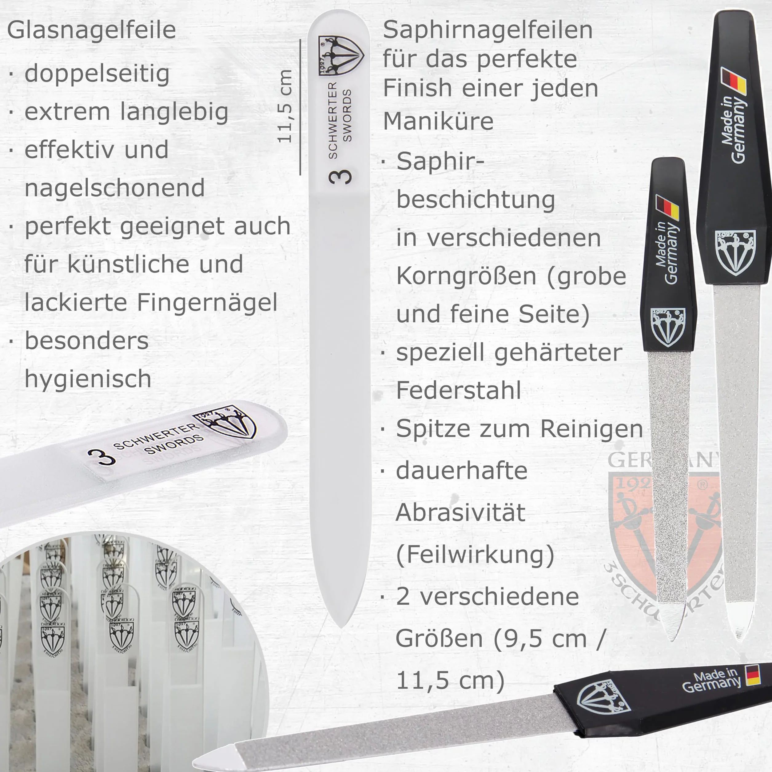 3 Swords Germany zestaw do manicure 16 elementów szklany pilnik Solingen